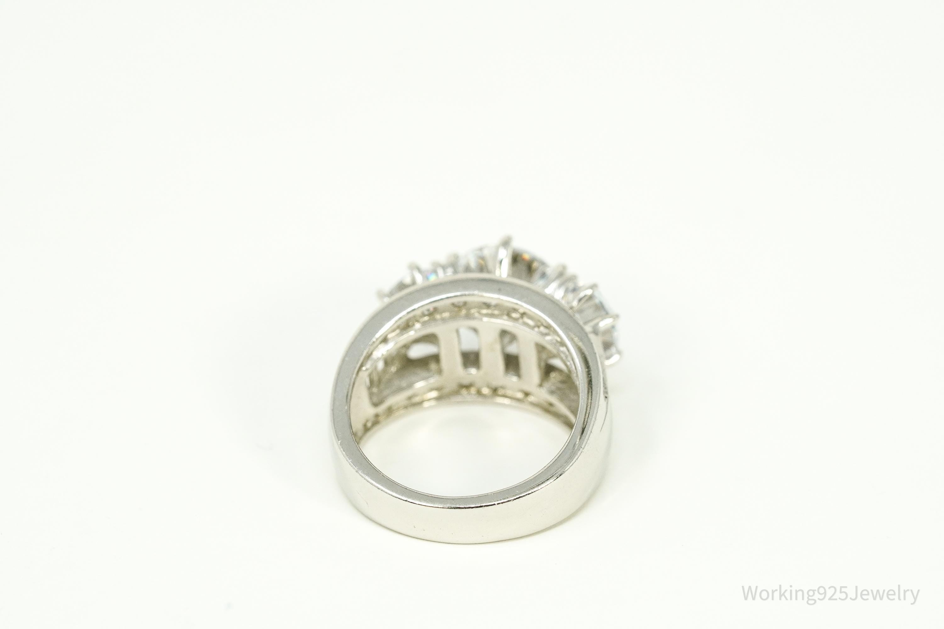 Vintage Large Cubic Zirconia Sterling Silver Ring - Size 5.25