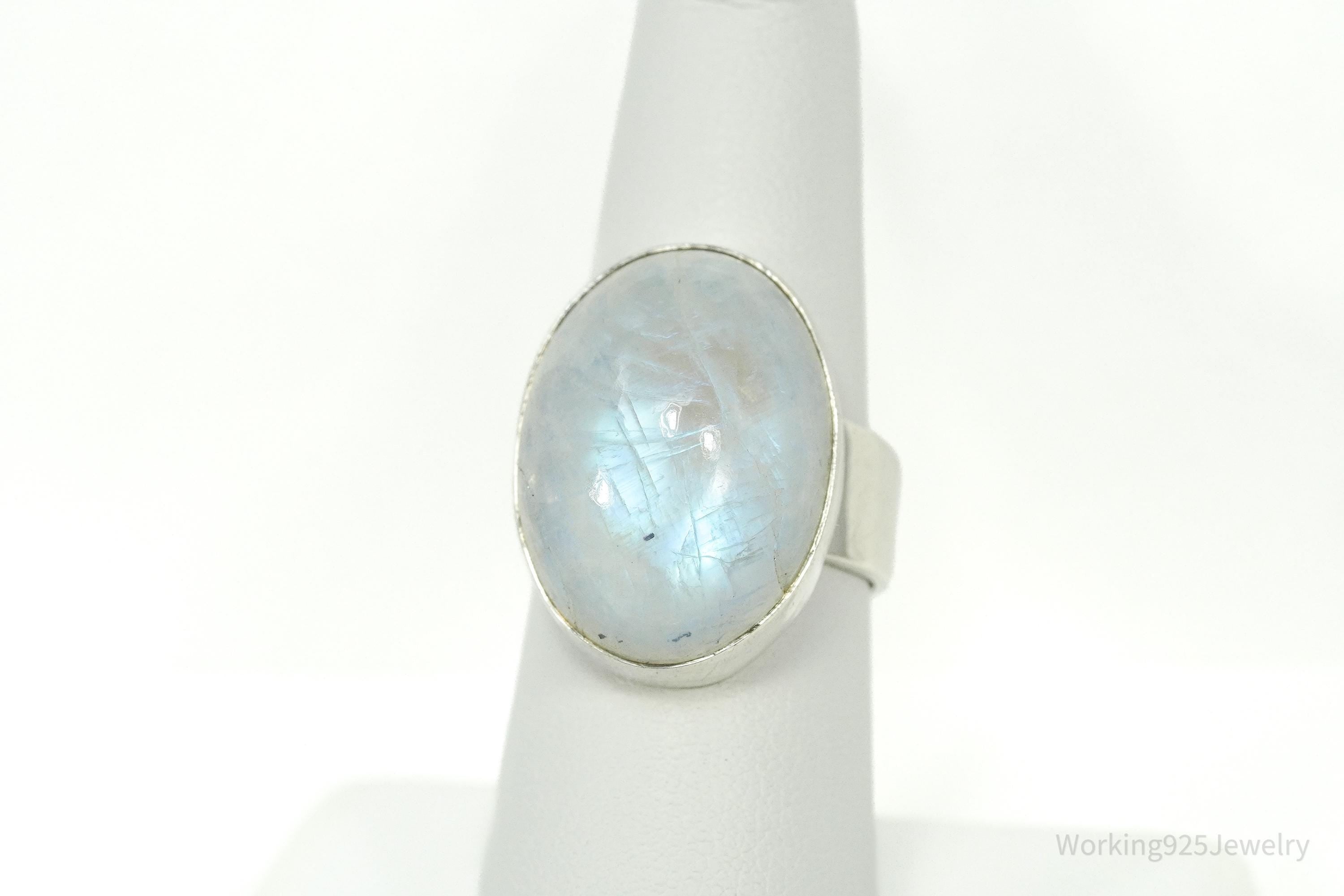 Vintage Large Moonstone Sterling Silver Ring - Size 7.75