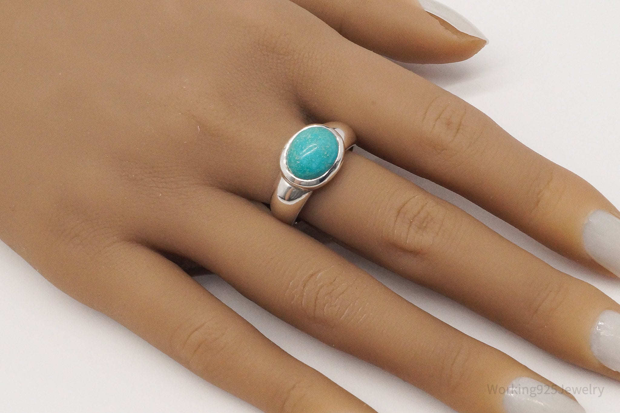 Vintage CNA Aqua Stone Sterling Silver Ring - Size 9.5