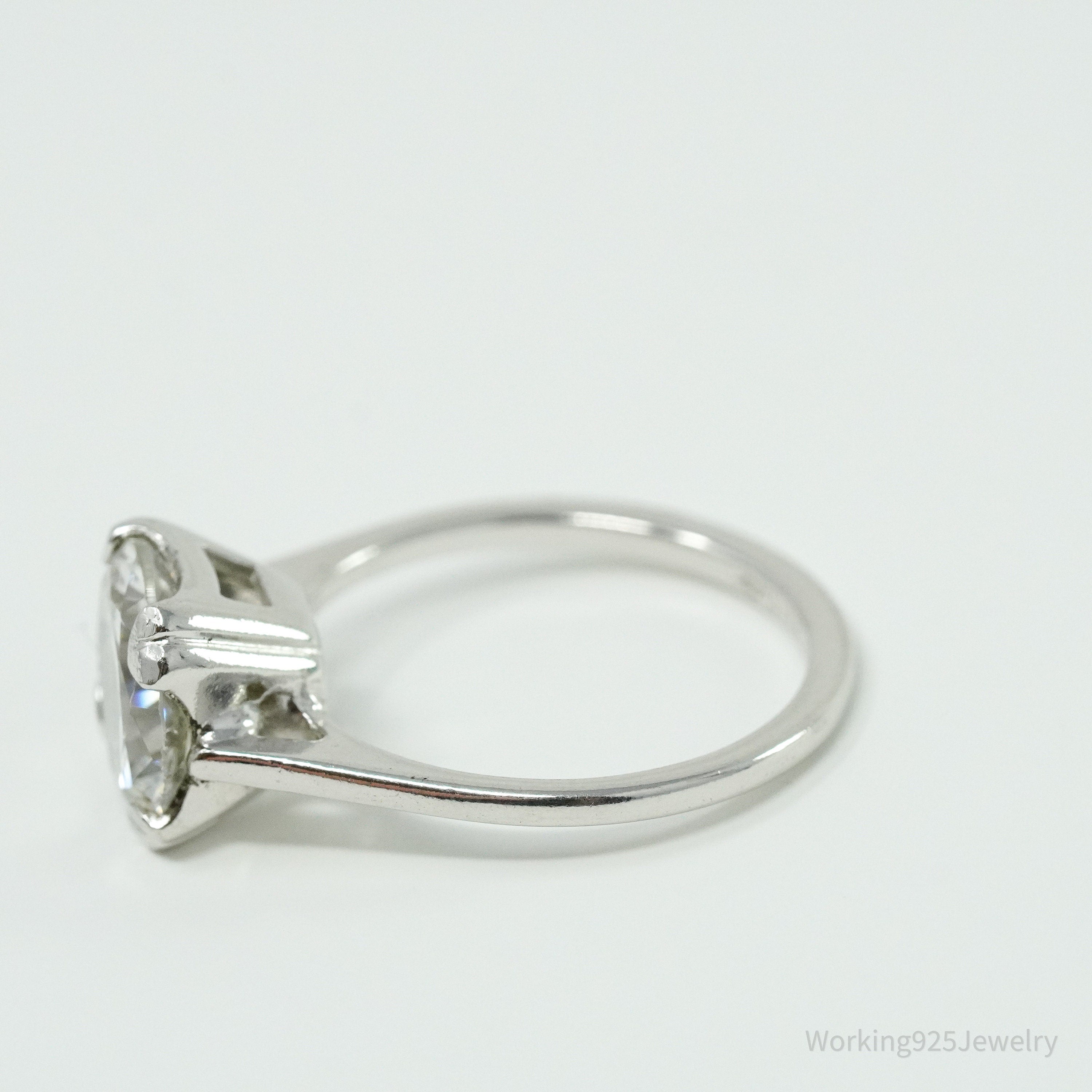Antique Designer Uncas Faux Diamond Sterling Silver Band Ring - Size 8