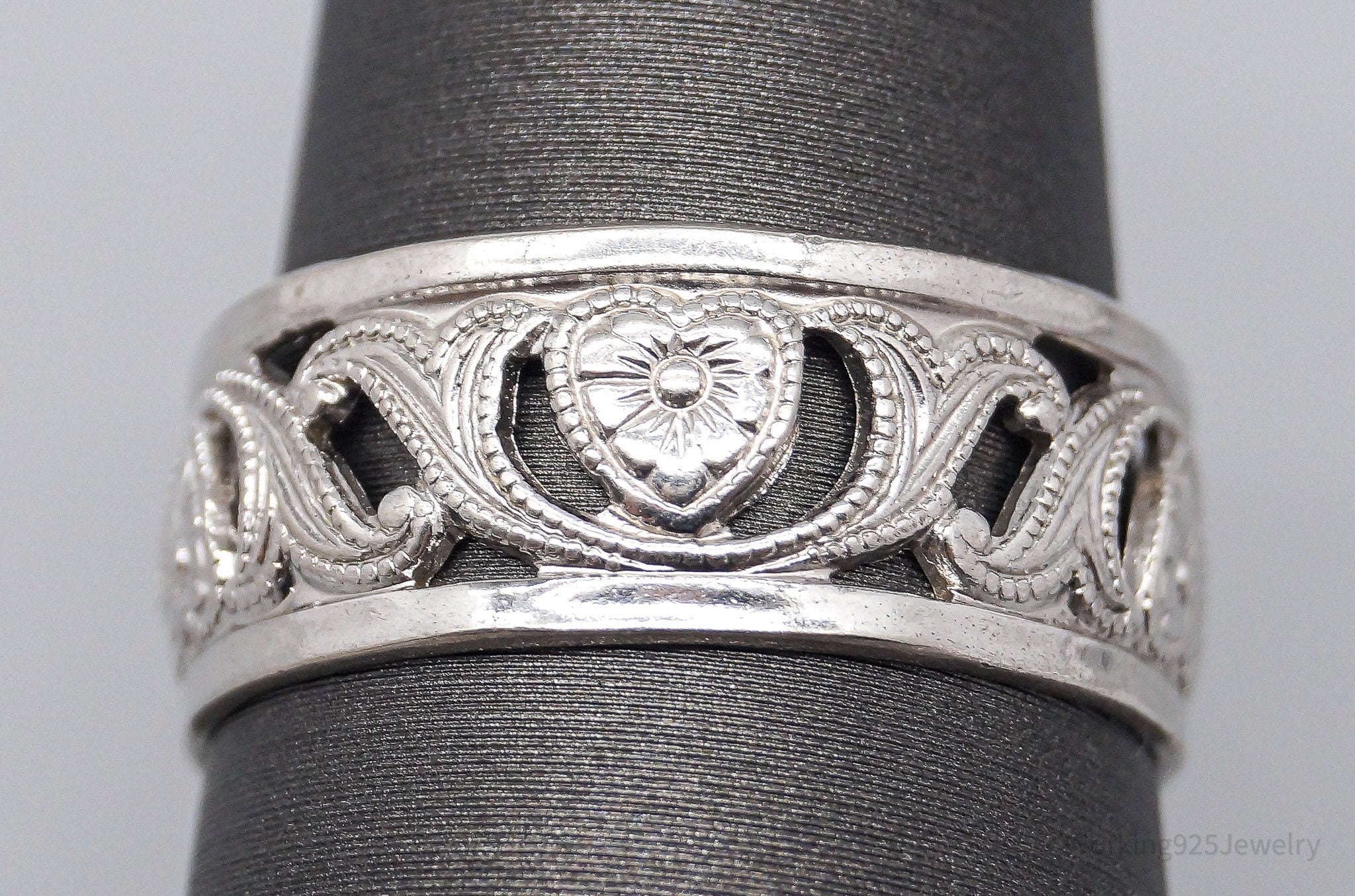 Antique Designer Uncas MFG Co Ornate Sterling Silver Band Ring - Size 8