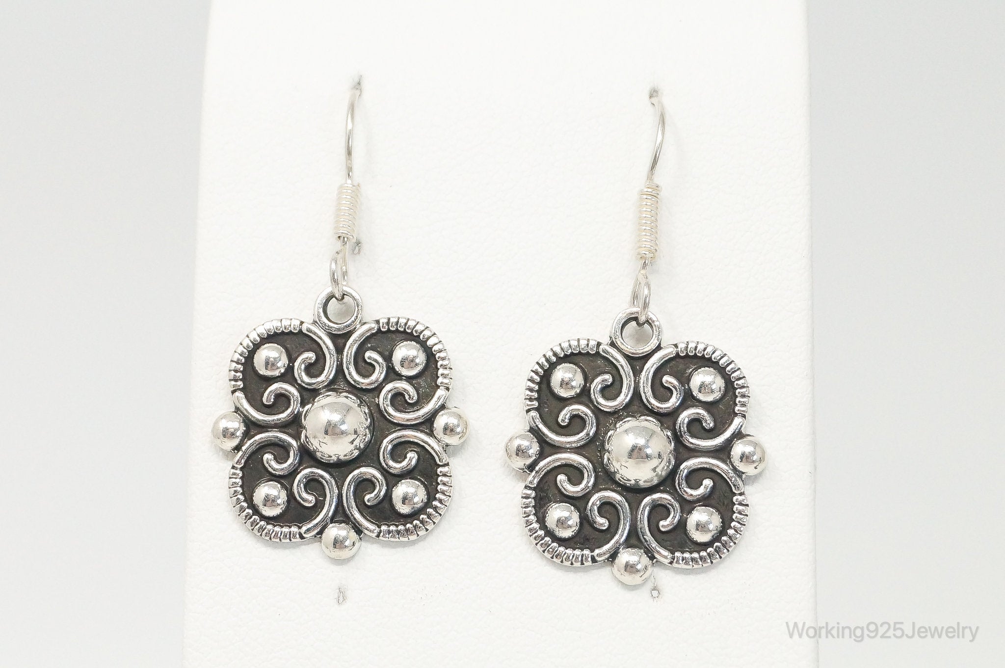 Vintage Mexico Designer MWS Bali Style Sterling Silver Earrings