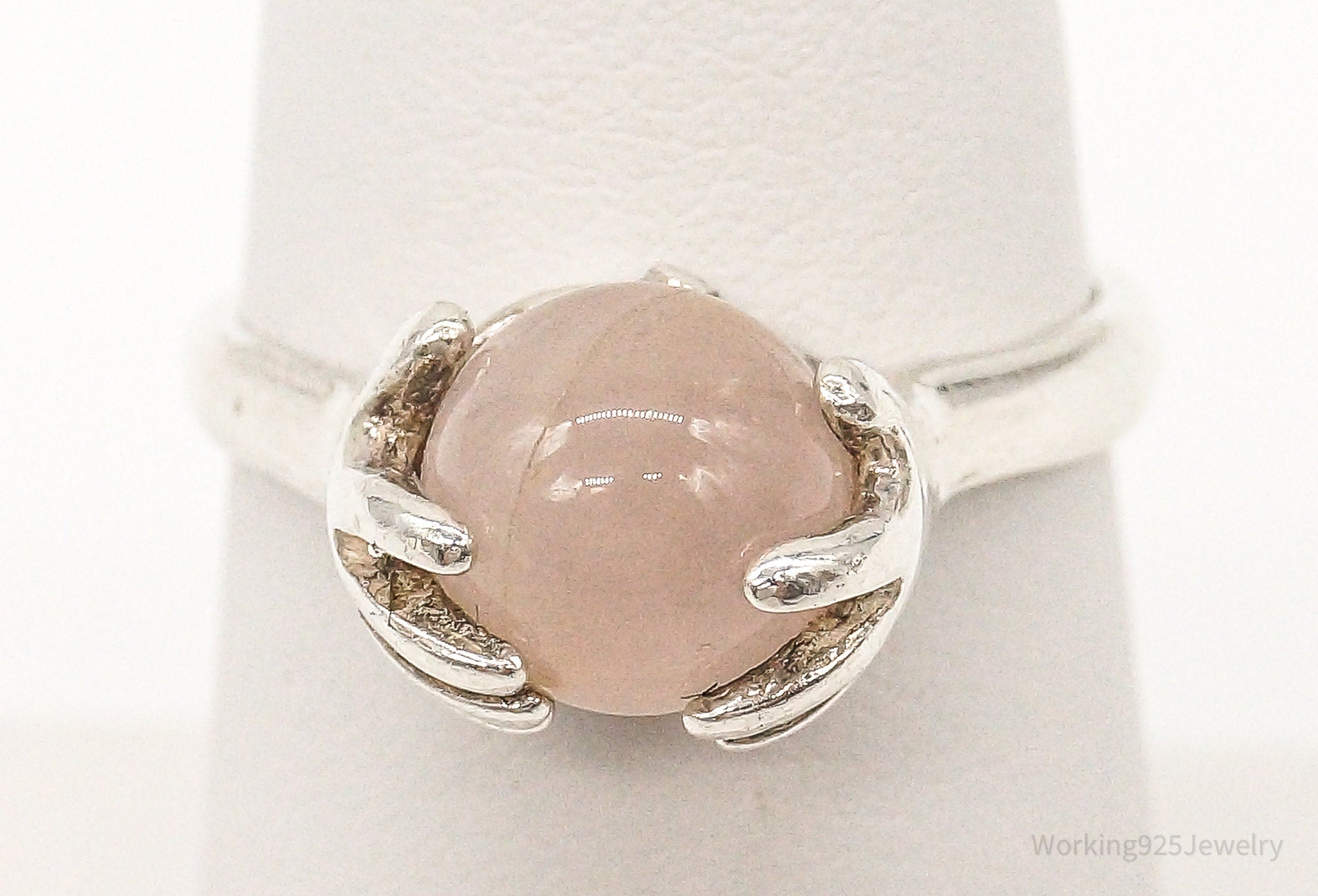 Vintage Rose Quartz Sterling Silver Ring - Size 6.25