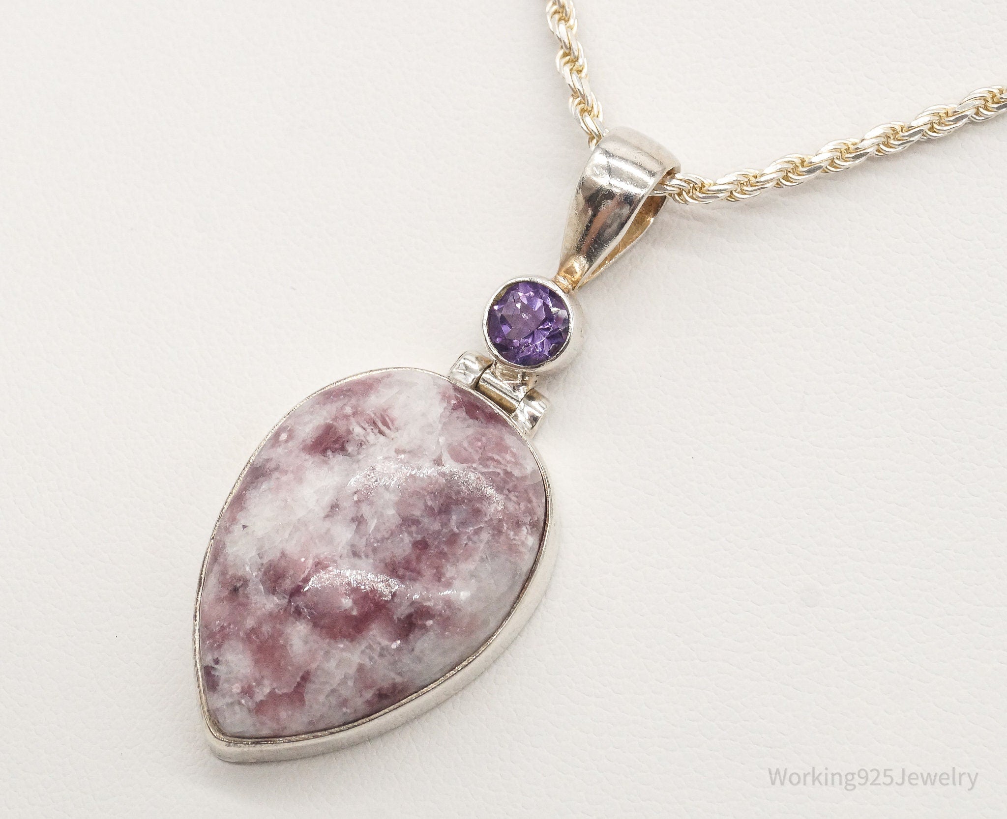 Vintage Designer TGGC Lepidolite Amethyst Sterling Silver Necklace