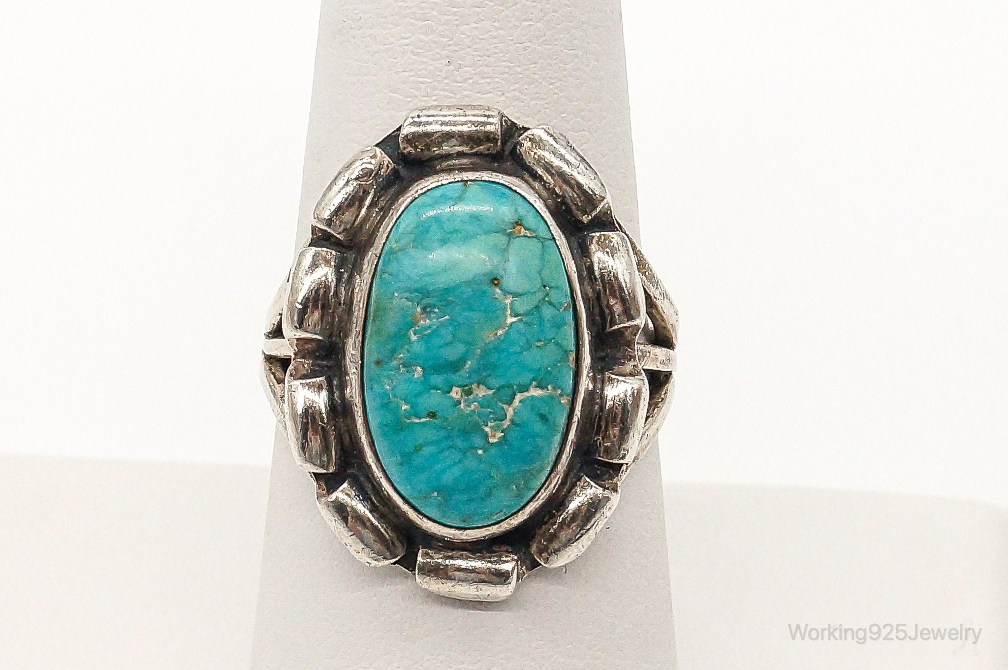 VTG Native American Turquoise Unsigned Sterling Silver Ring - SZ 7.25