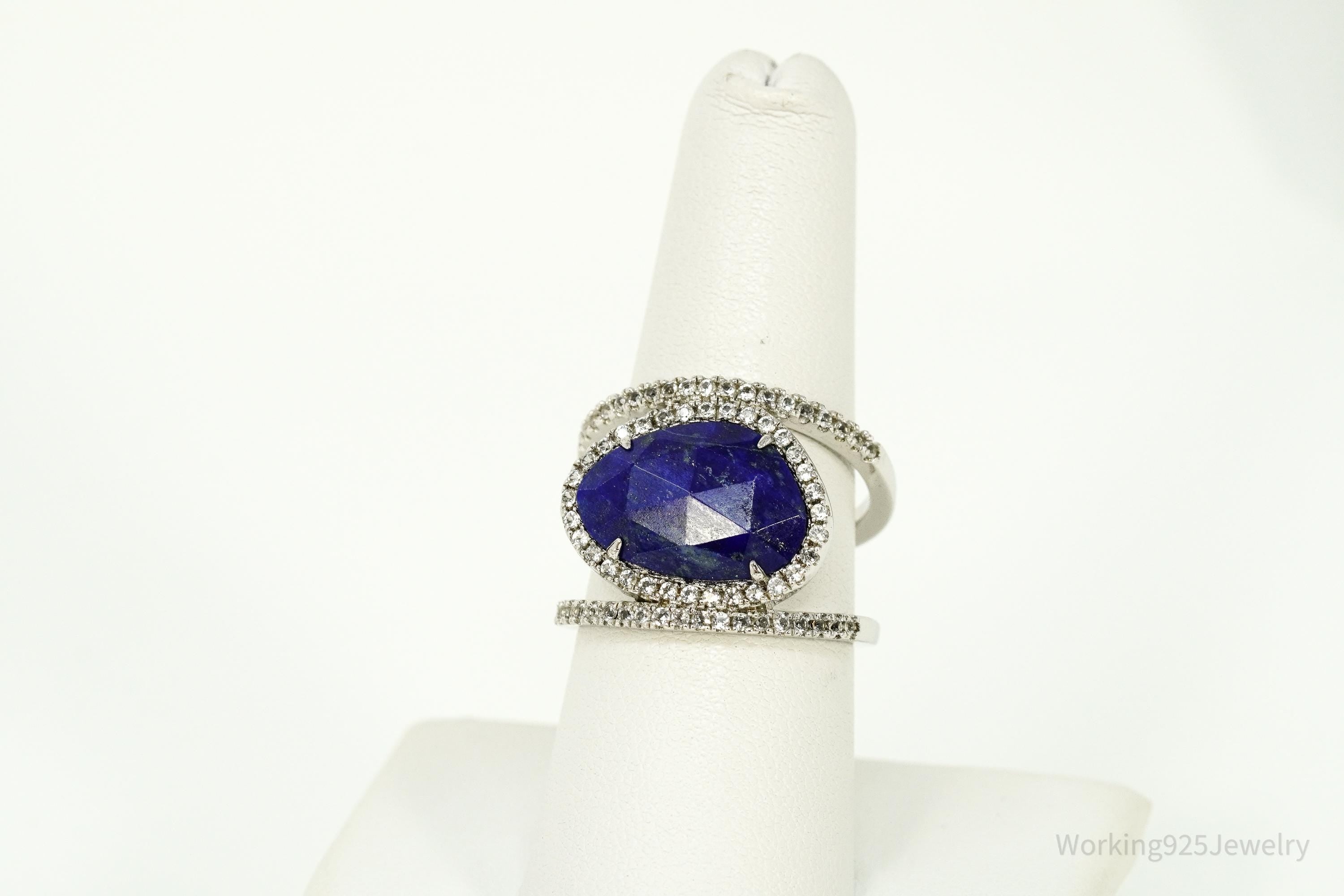 Vintage JCM Lapis Lazuli & Cubic Zirconia Sterling Silver Ring - Size 8