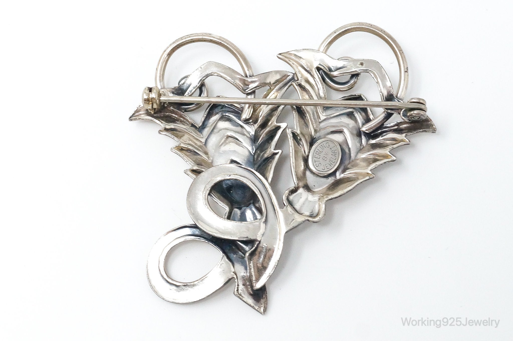 Vintage Designer JewelArt Flowers Sterling Silver Brooch Pin