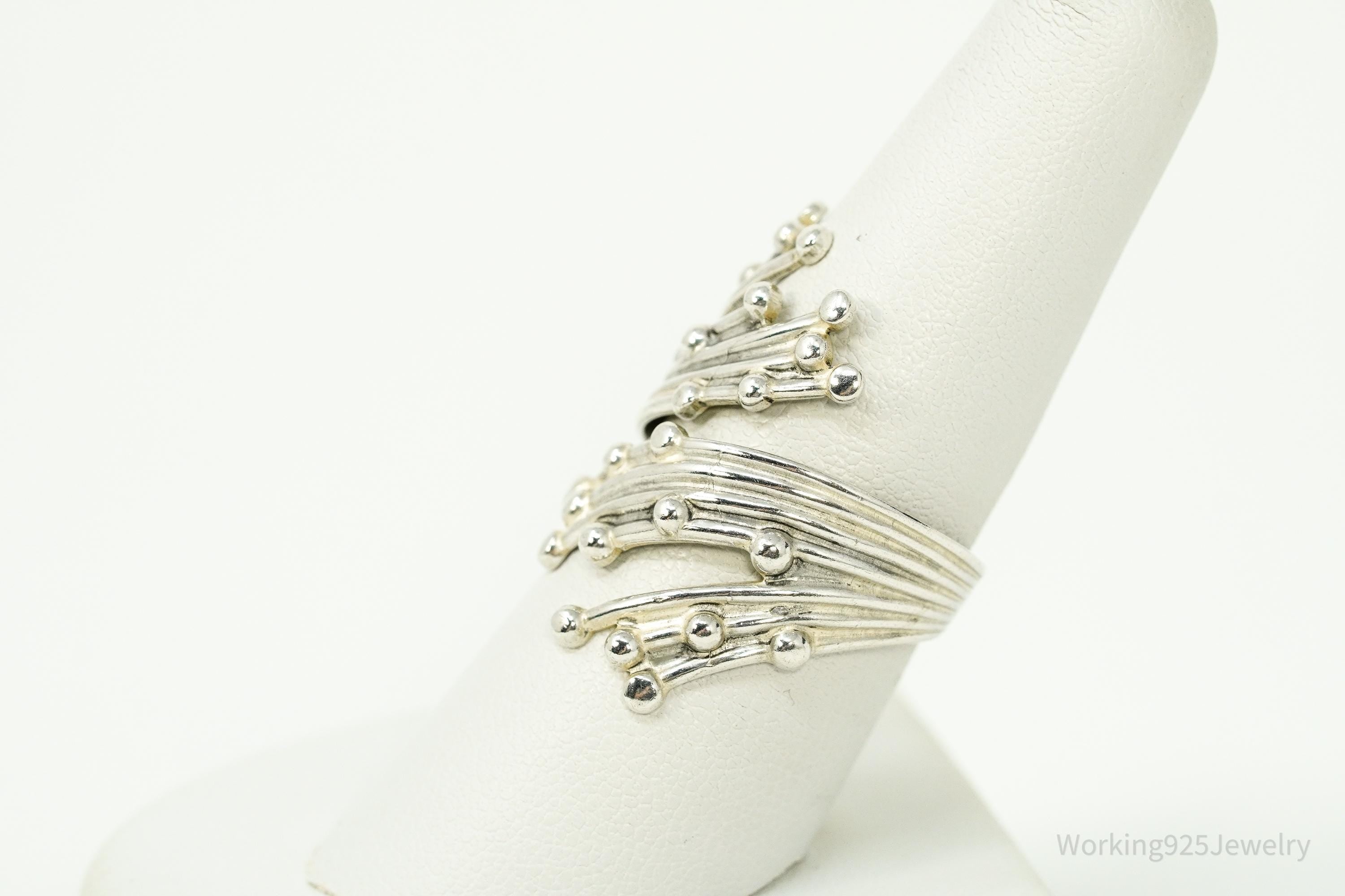 Vintage BEAU Modernist Style Sterling Silver Wrap Ring - Size 9 Adjustable