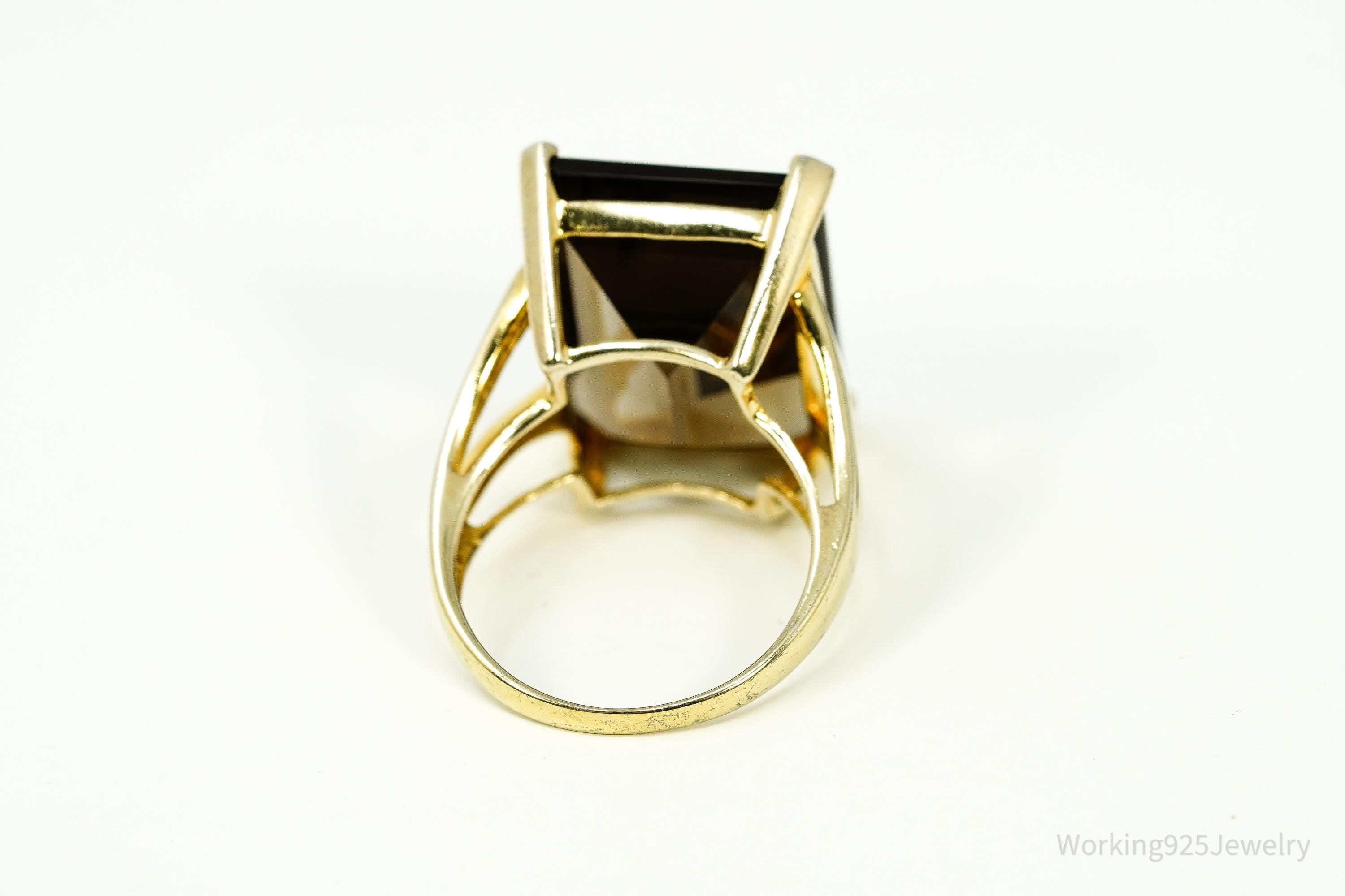 Vintage Large Smoky Topaz Gold Vermeil Sterling Silver Ring - Size 7.5