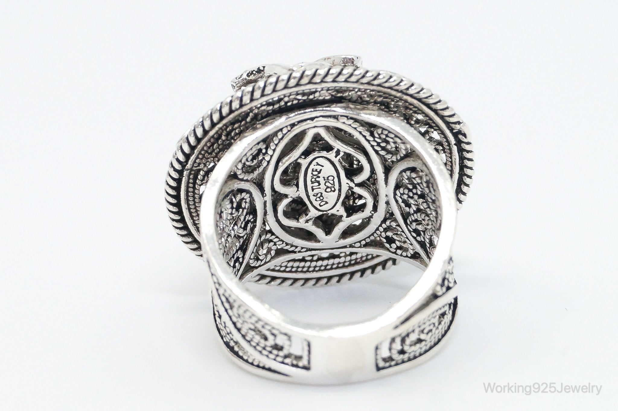 Vintage Turkey Designer DGS Flower Filigree Sterling Silver Ring - Size 6