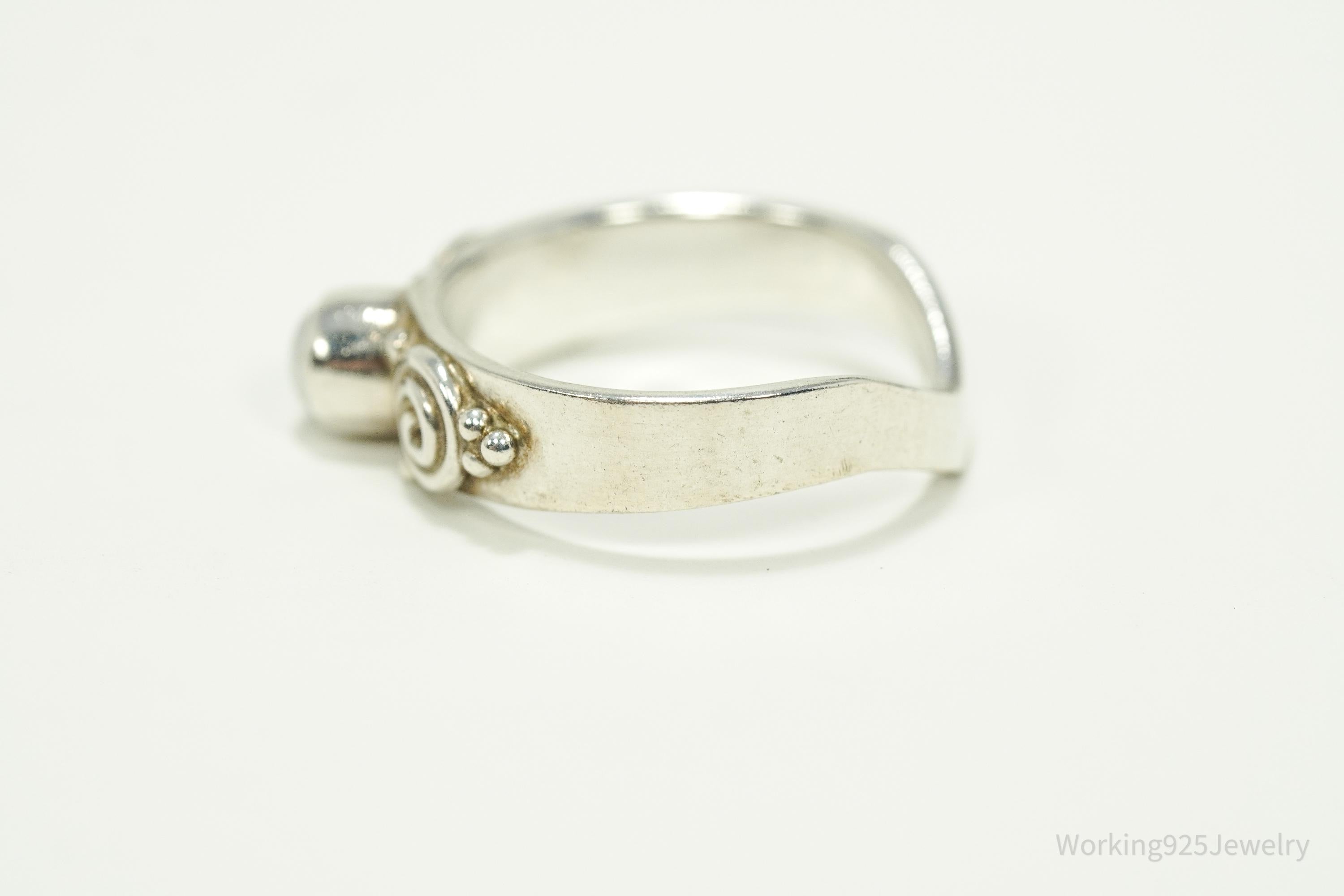 Vintage White Pearl Silver Ring - Size 5.75