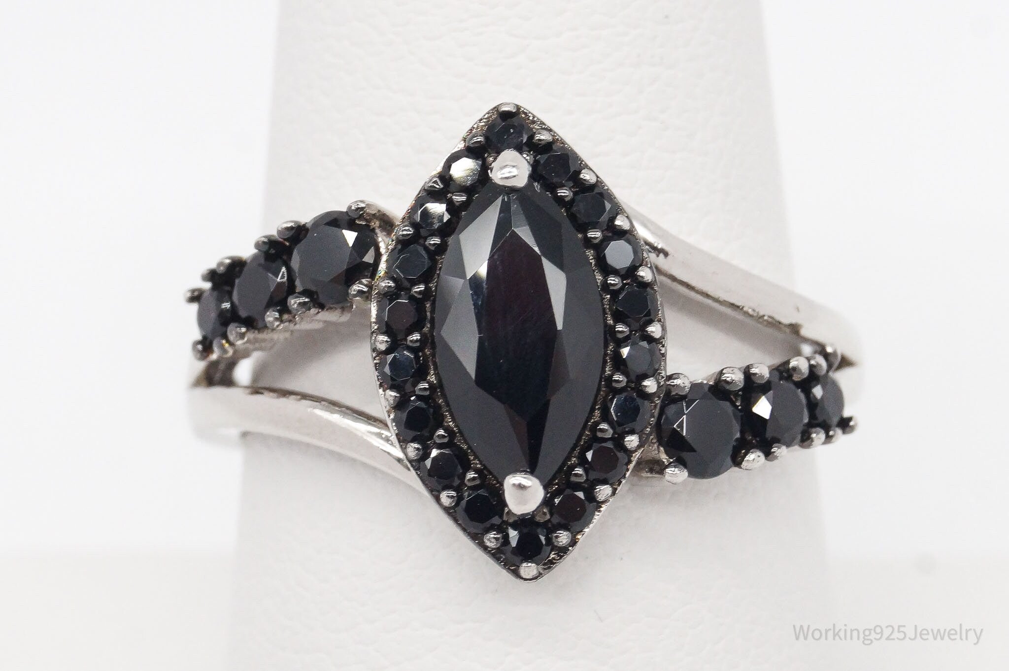 Designer BBJ Black Spinel Sterling Silver Ring - Size 9