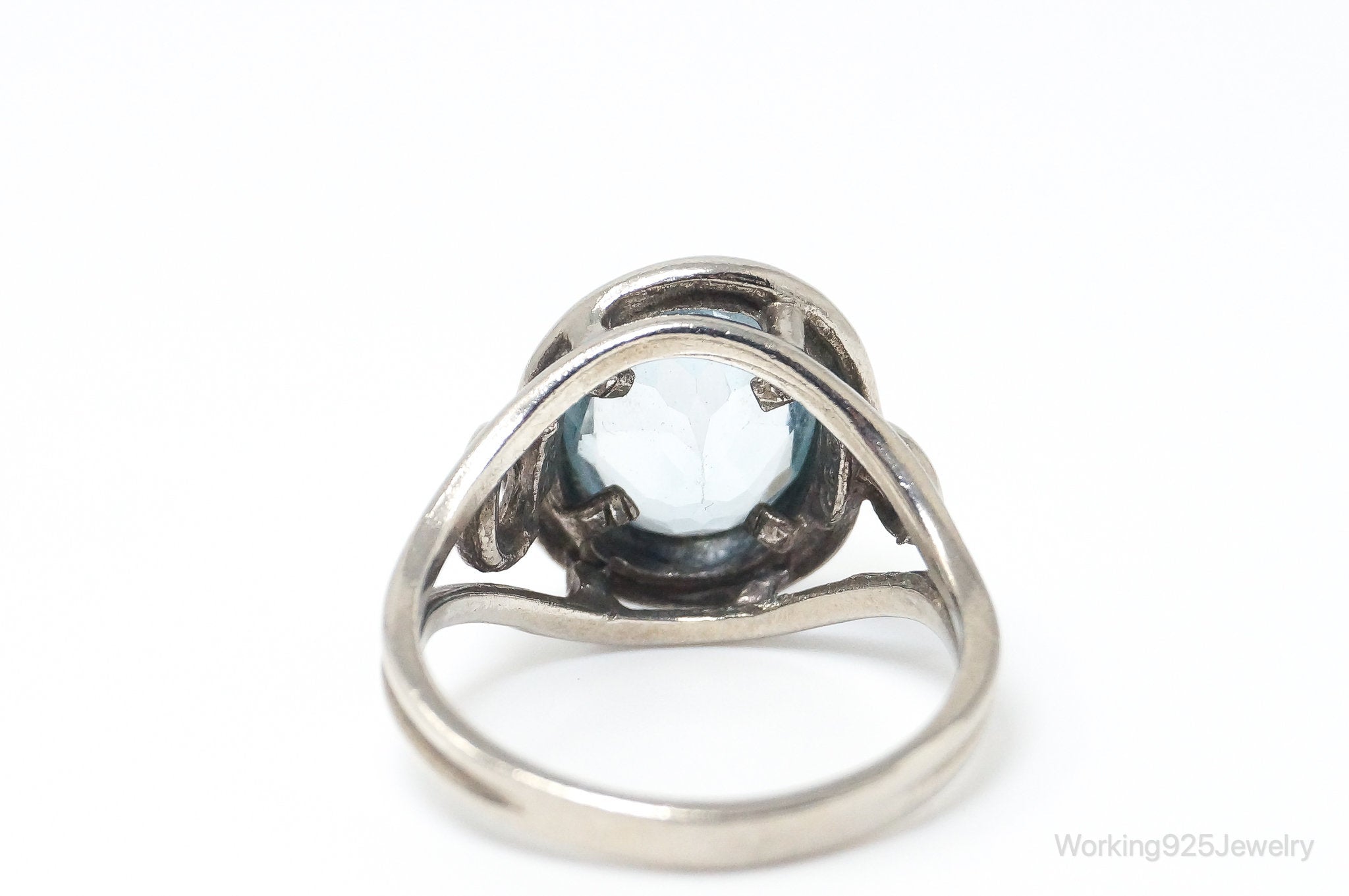 Vintage Modernist Style Blue Topaz Sterling Silver Ring - Size 6