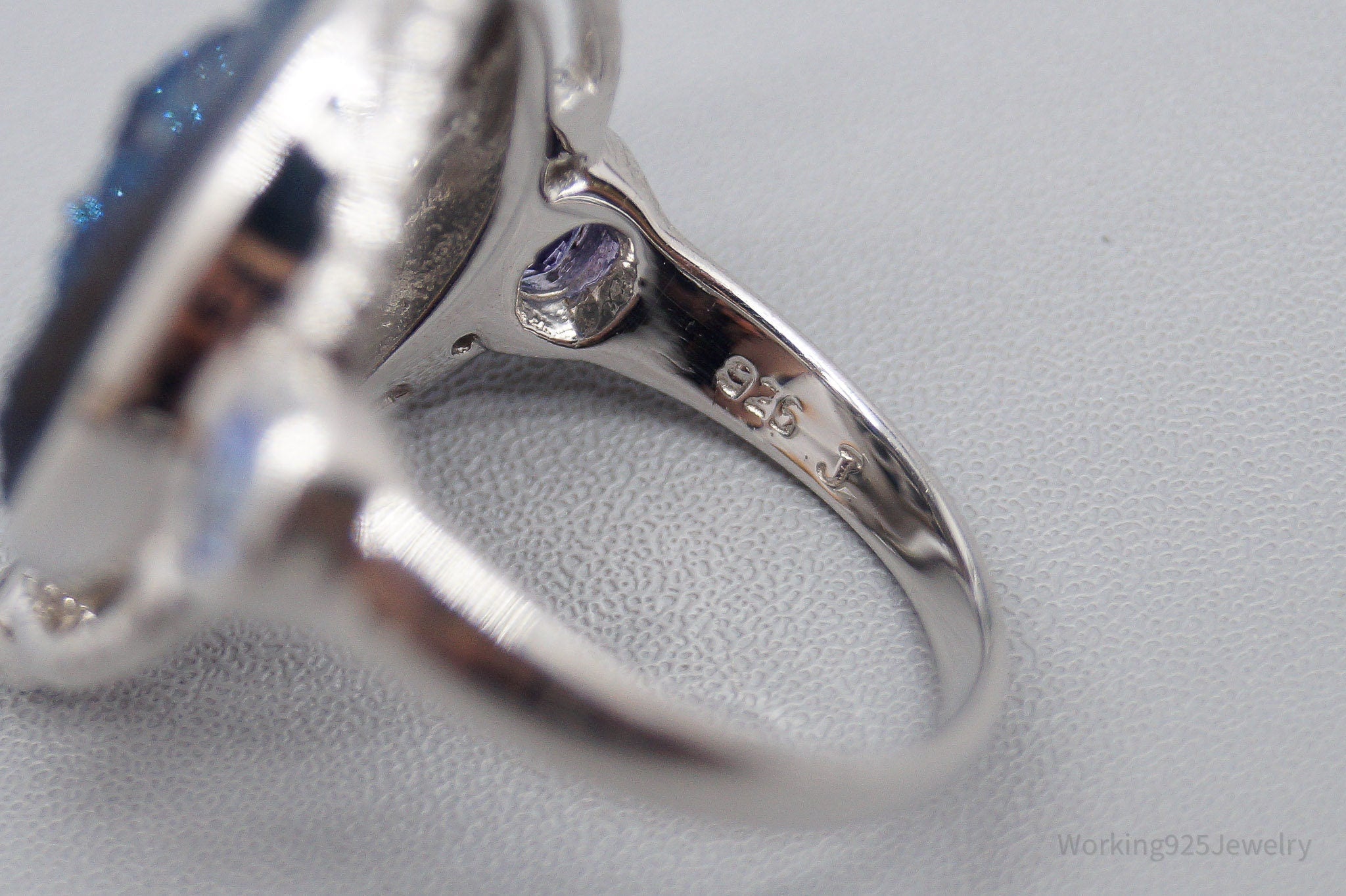 Vintage Blue Druzy Quartz & Tanzanite Sterling Silver Ring - Size 6