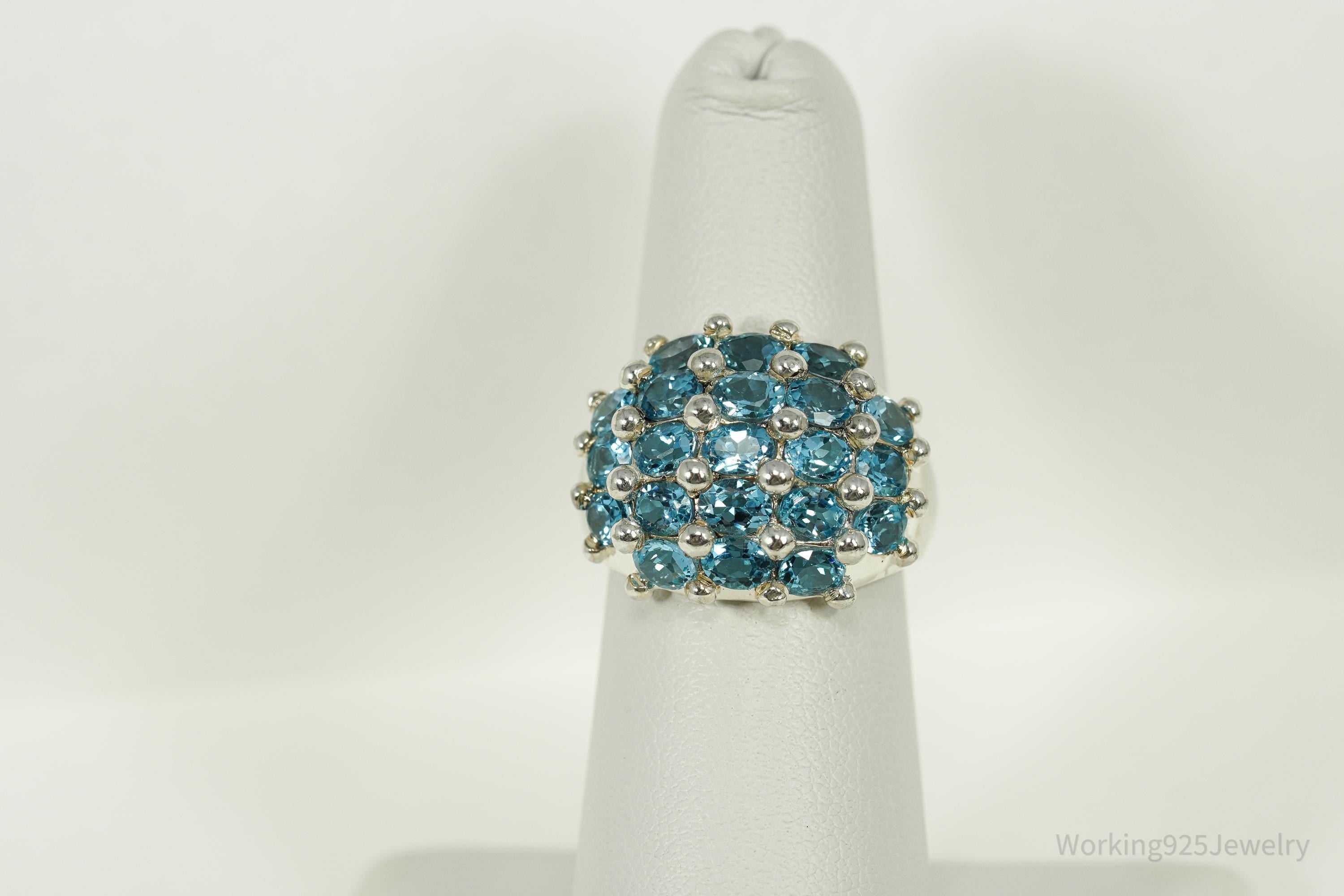 Vintage Blue Topaz Cluster Sterling Silver Ring - Size 6.25