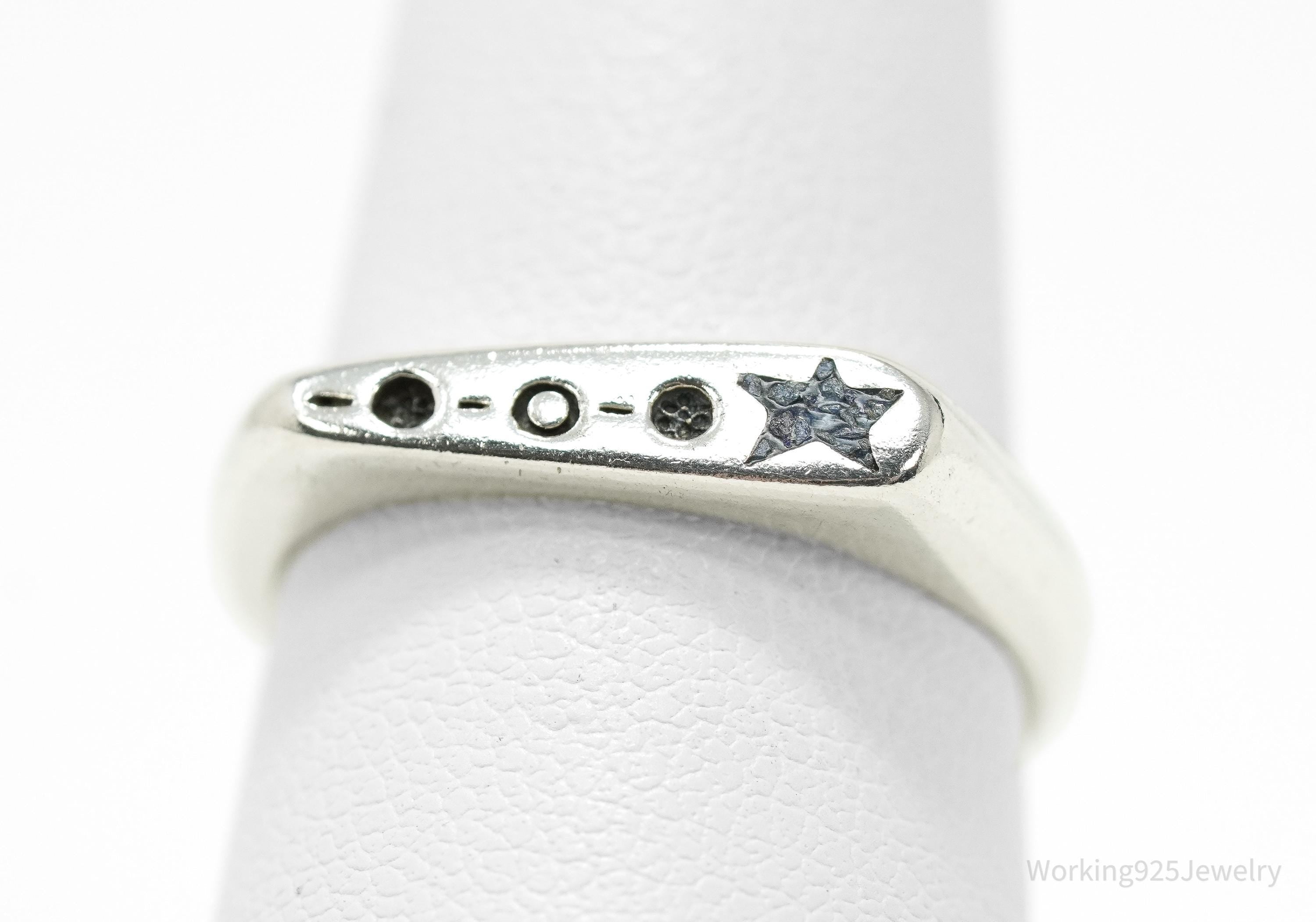 Vintage Native Carolyn Pollack Lapis Lazuli Inlay Sterling Silver Ring Size 8