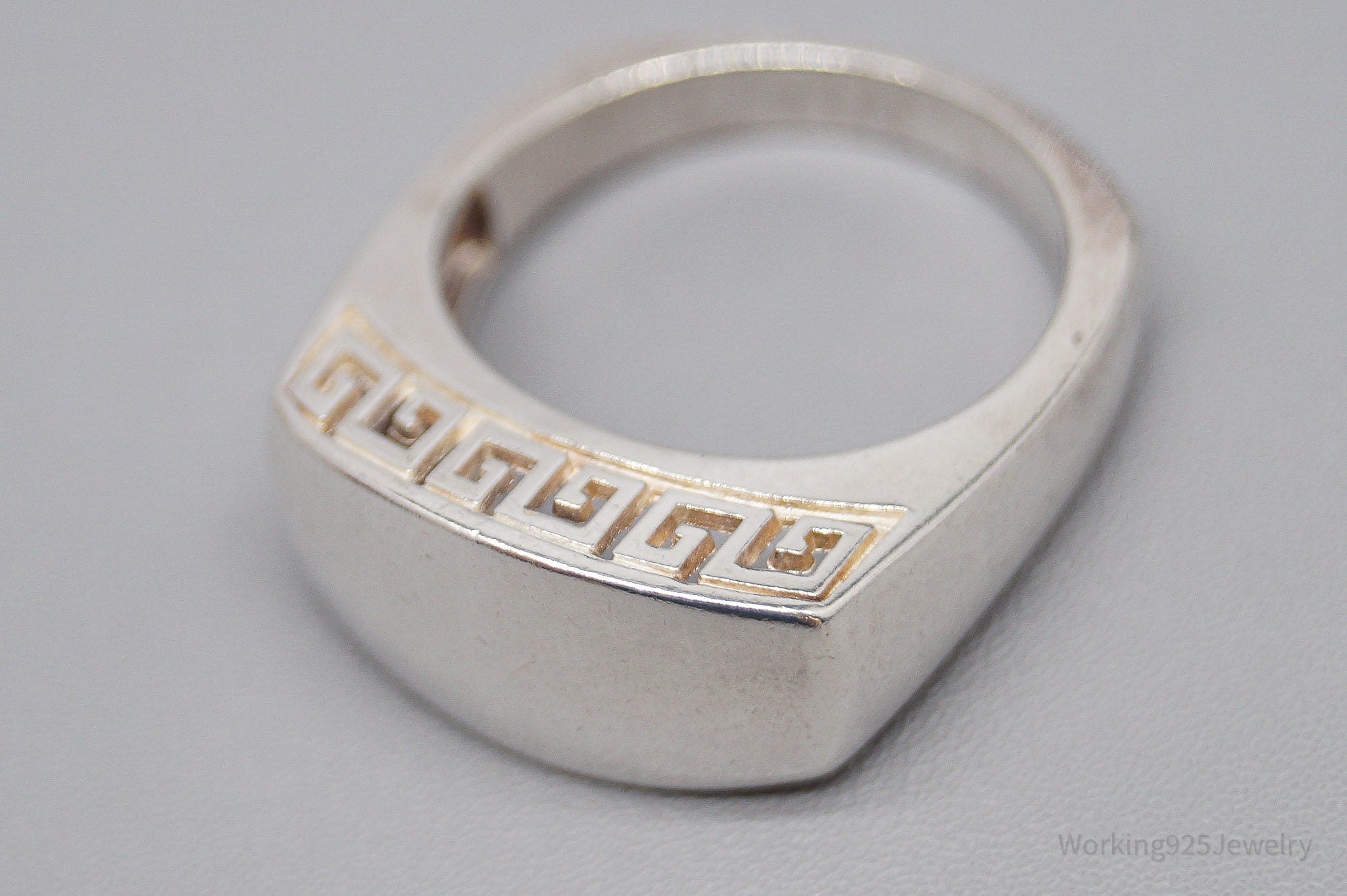 Vintage Greek Key 999 Silver Band Ring - Size 6