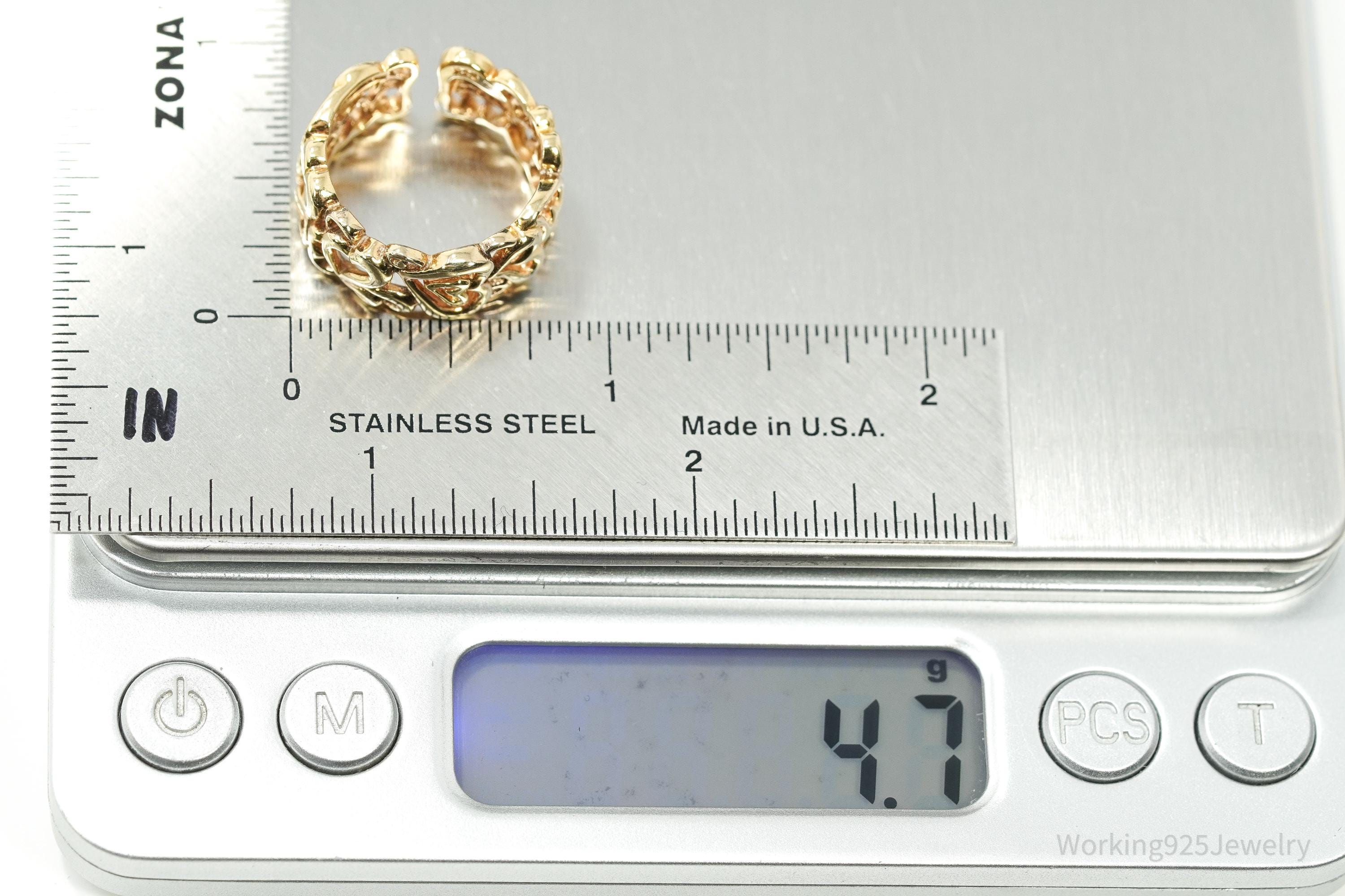 Vintage Gold Vermeil Hearts Wide Band Sterling Silver Ring Adjustable Sz 6.75