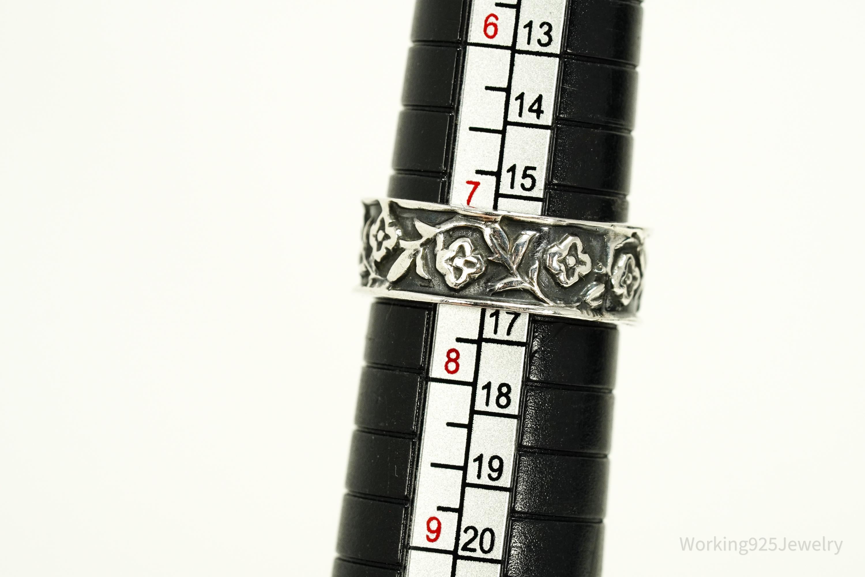 Vintage Mexican Flower Vine Sterling Silver Ring - Size 7.5