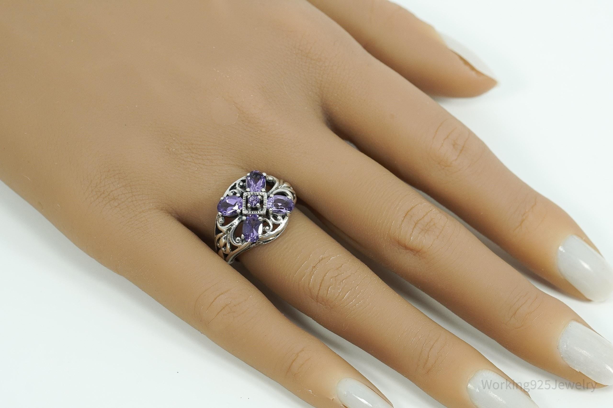 Vintage Amethyst Sterling Silver Ring - Size 7