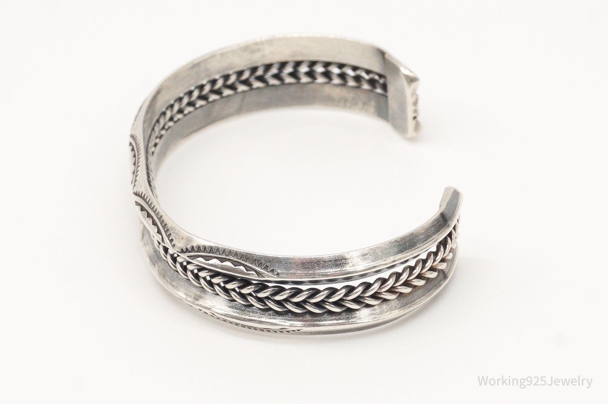 Vintage Native American Guy K Williams Sterling Silver Rope Cable Cuff Bracelet