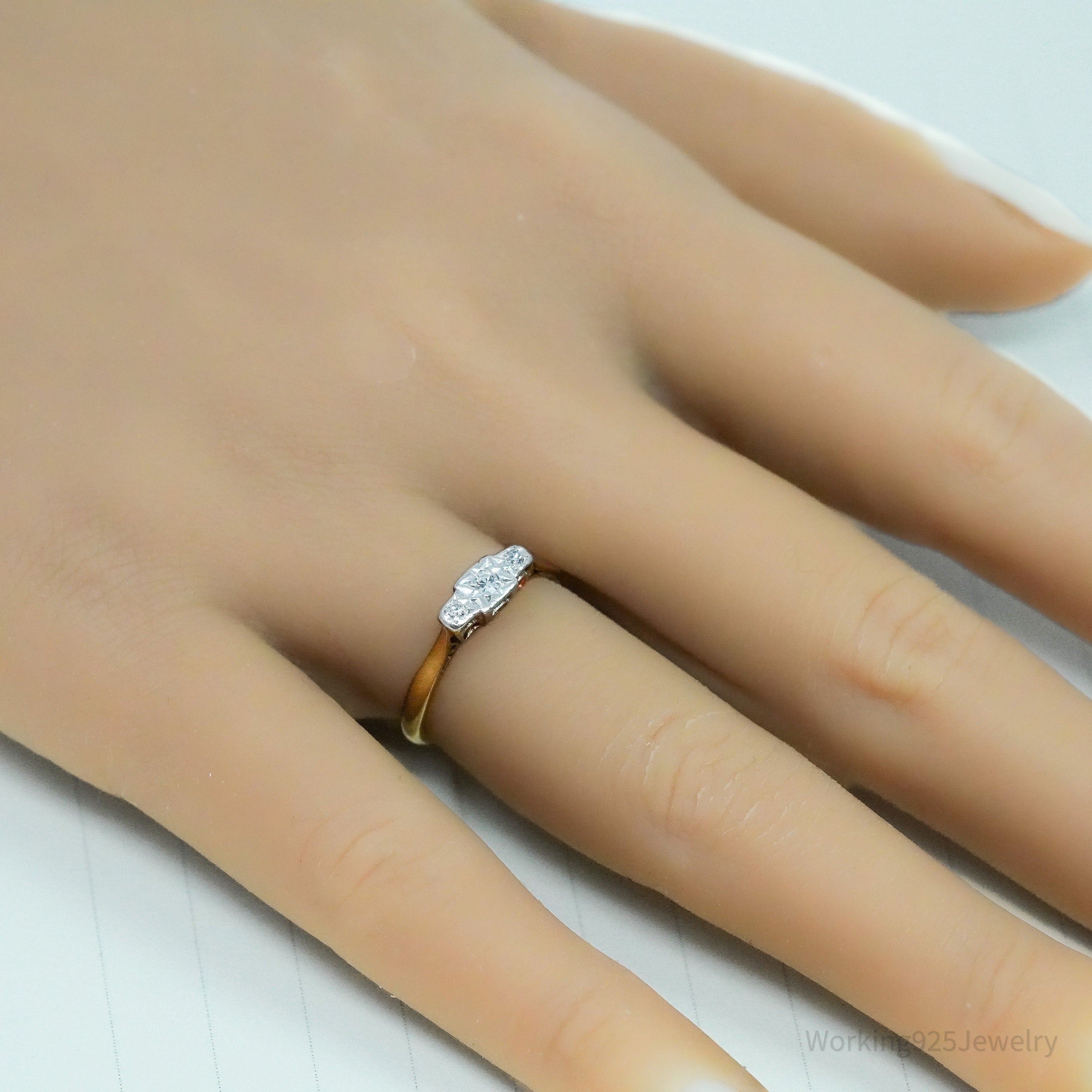 Platinum Topped 18K Yellow Gold & Single Cut Diamond Ring - Size 6