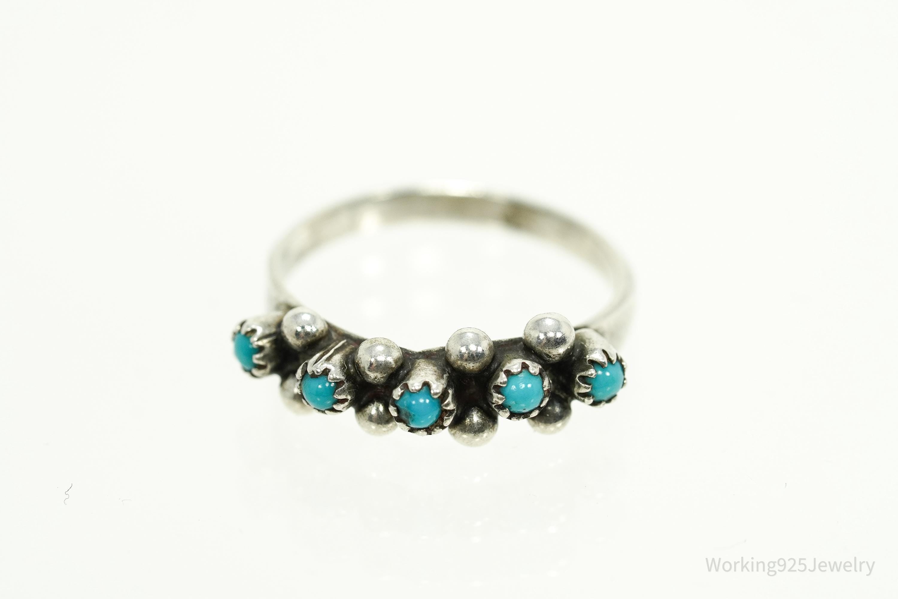 Vintage Handmade Native American Turquoise Unsigned Silver Ring - Size 5.25