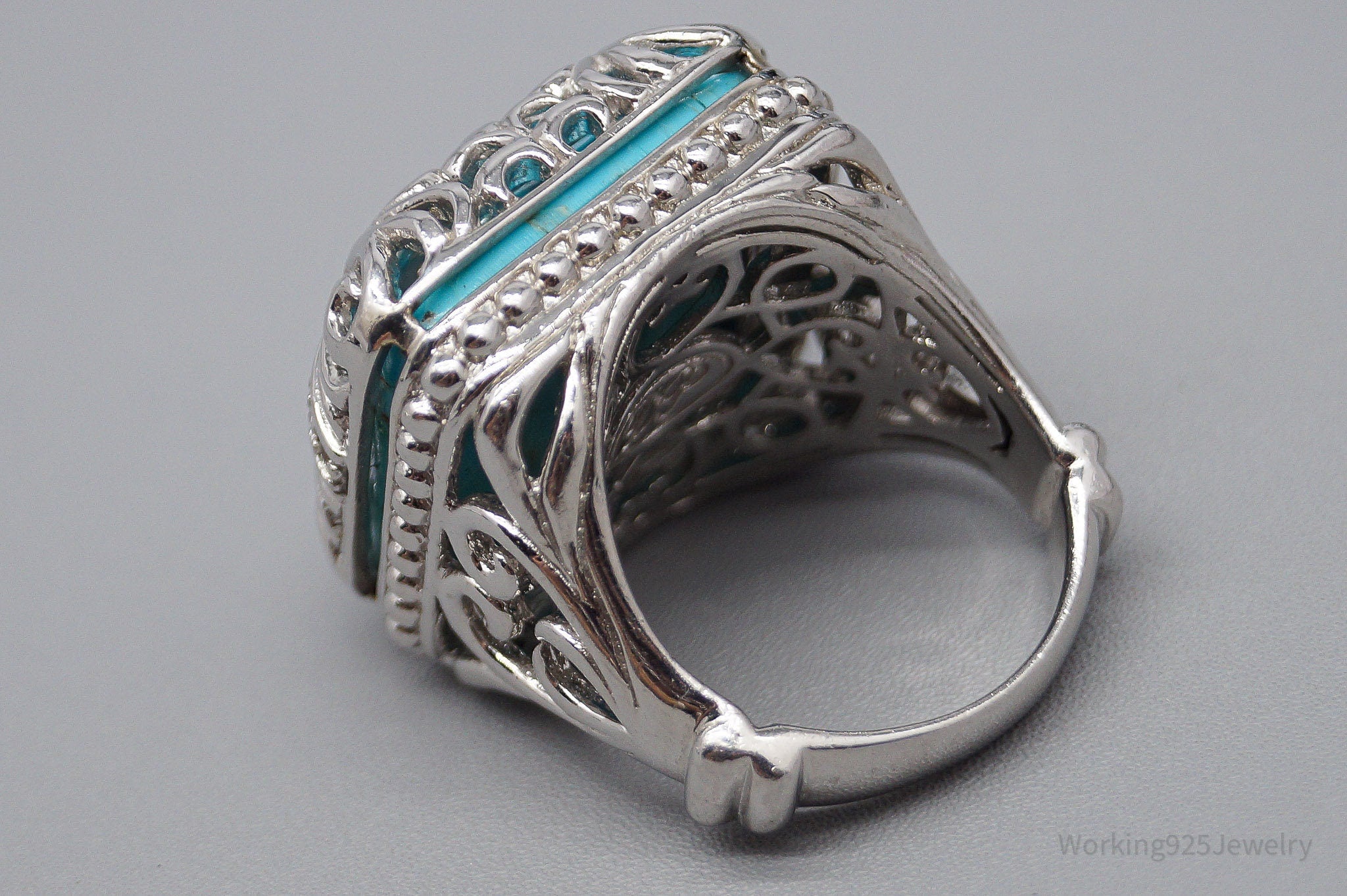 JTV DP Turquoise White Zircon Gold Sterling Silver Ring - Size 9