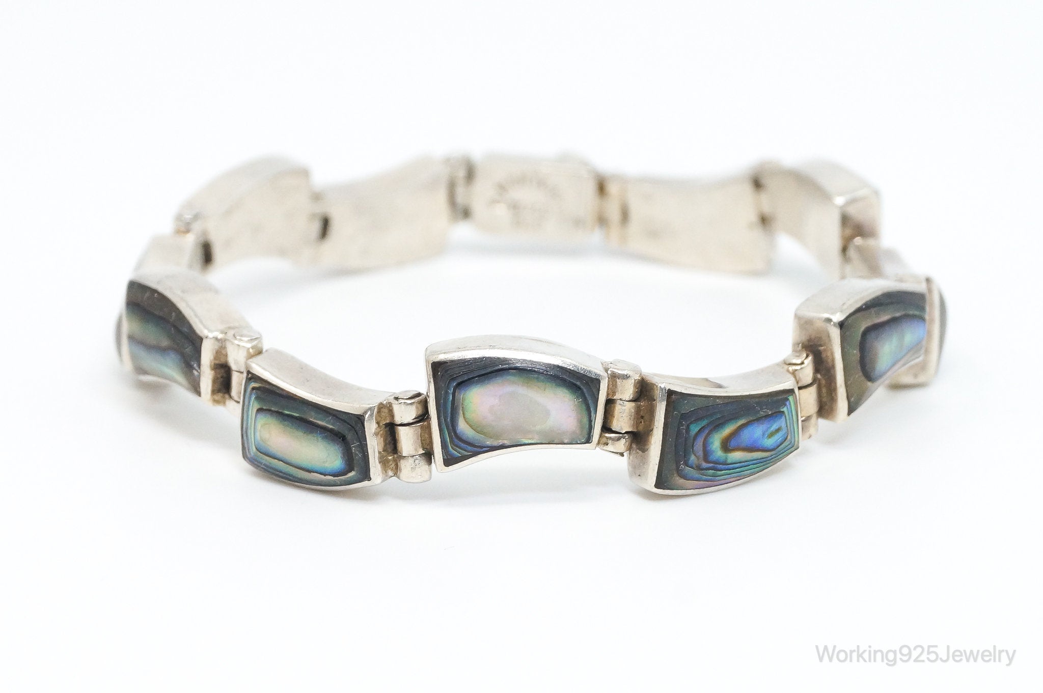 Vintage Taxco Designer Montero Abalone Paua Shell 950 Silver Panel Bracelet