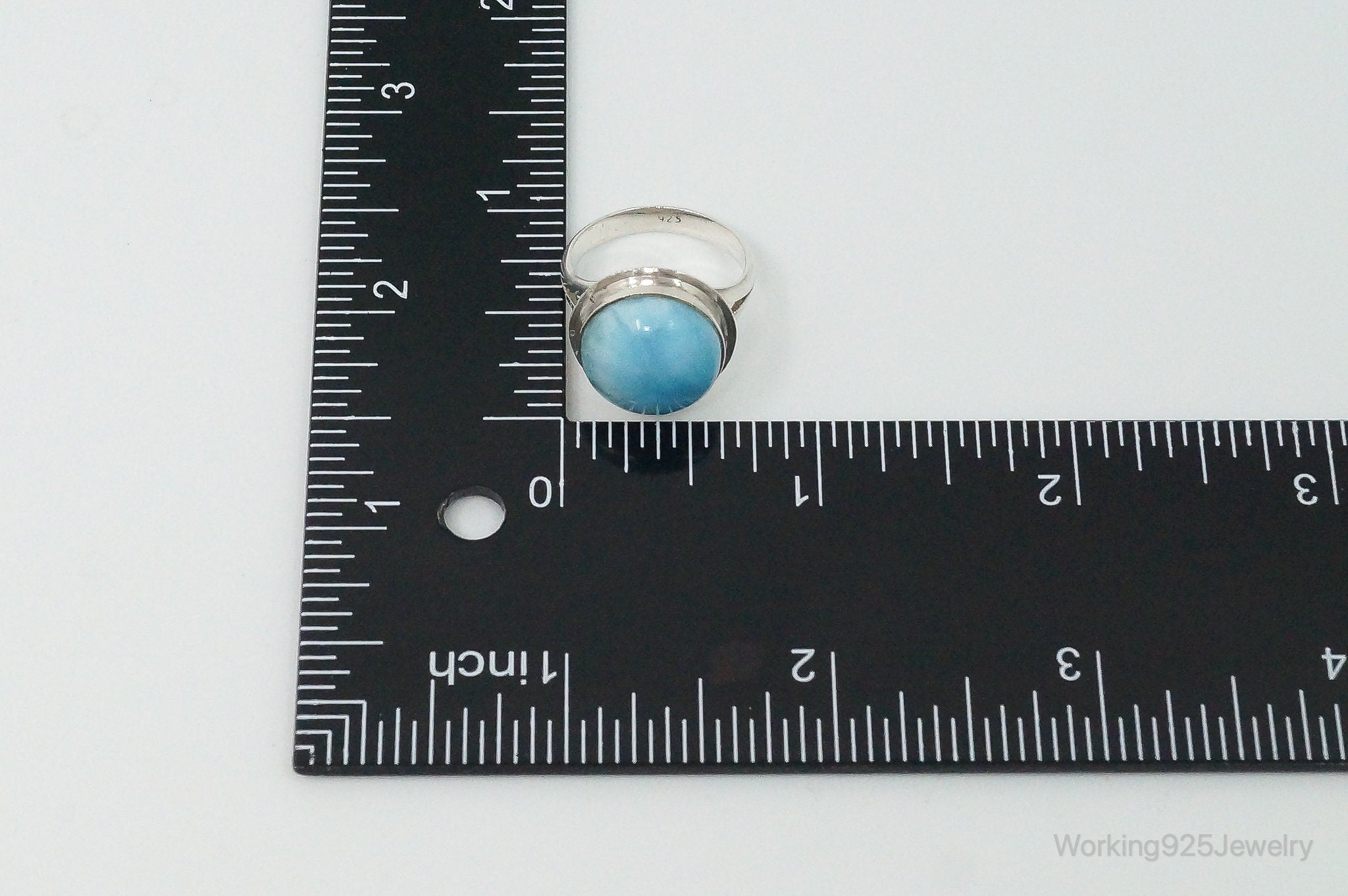 Vintage Large Blue Larimar Sterling Silver Ring - Size 7.25