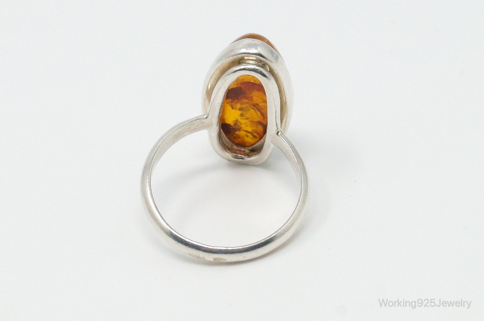 Vintage Large Baltic Amber Sterling Silver Ring - Size 6.25