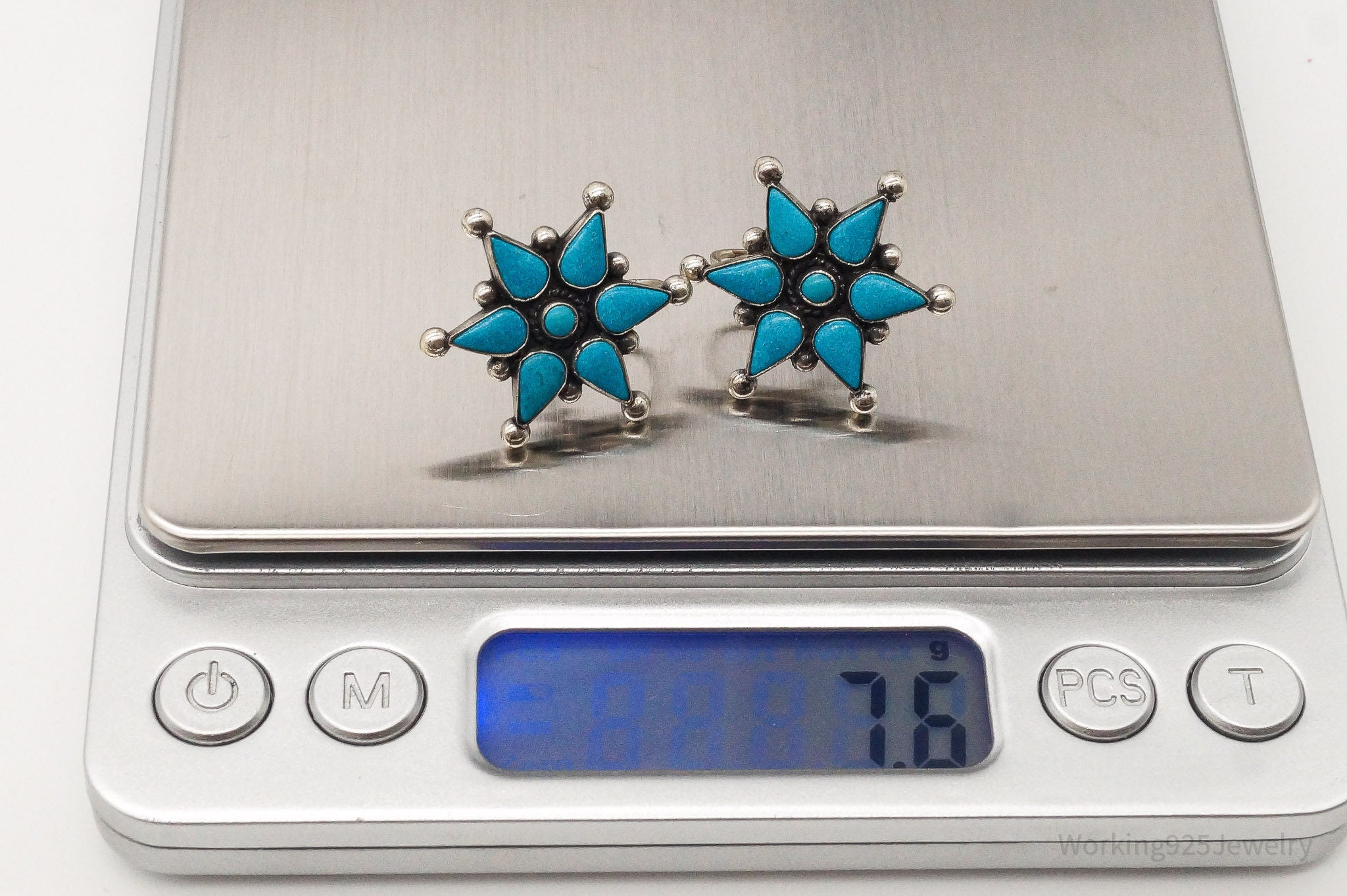 Vintage Native American Turquoise Sterling Silver Screw Back Earrings