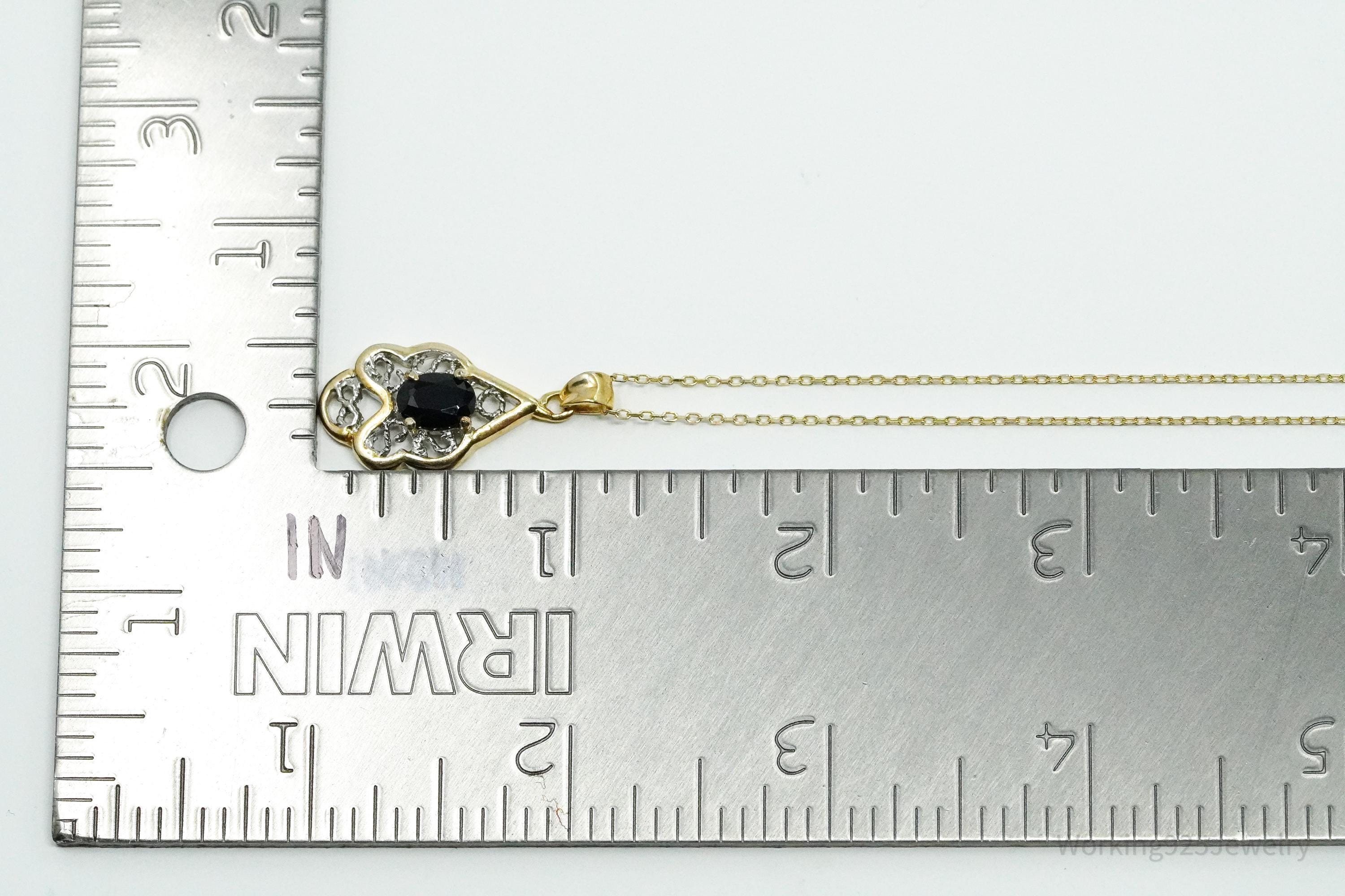 Vintage Sapphire Gold Vermeil Sterling Silver Necklace 18"