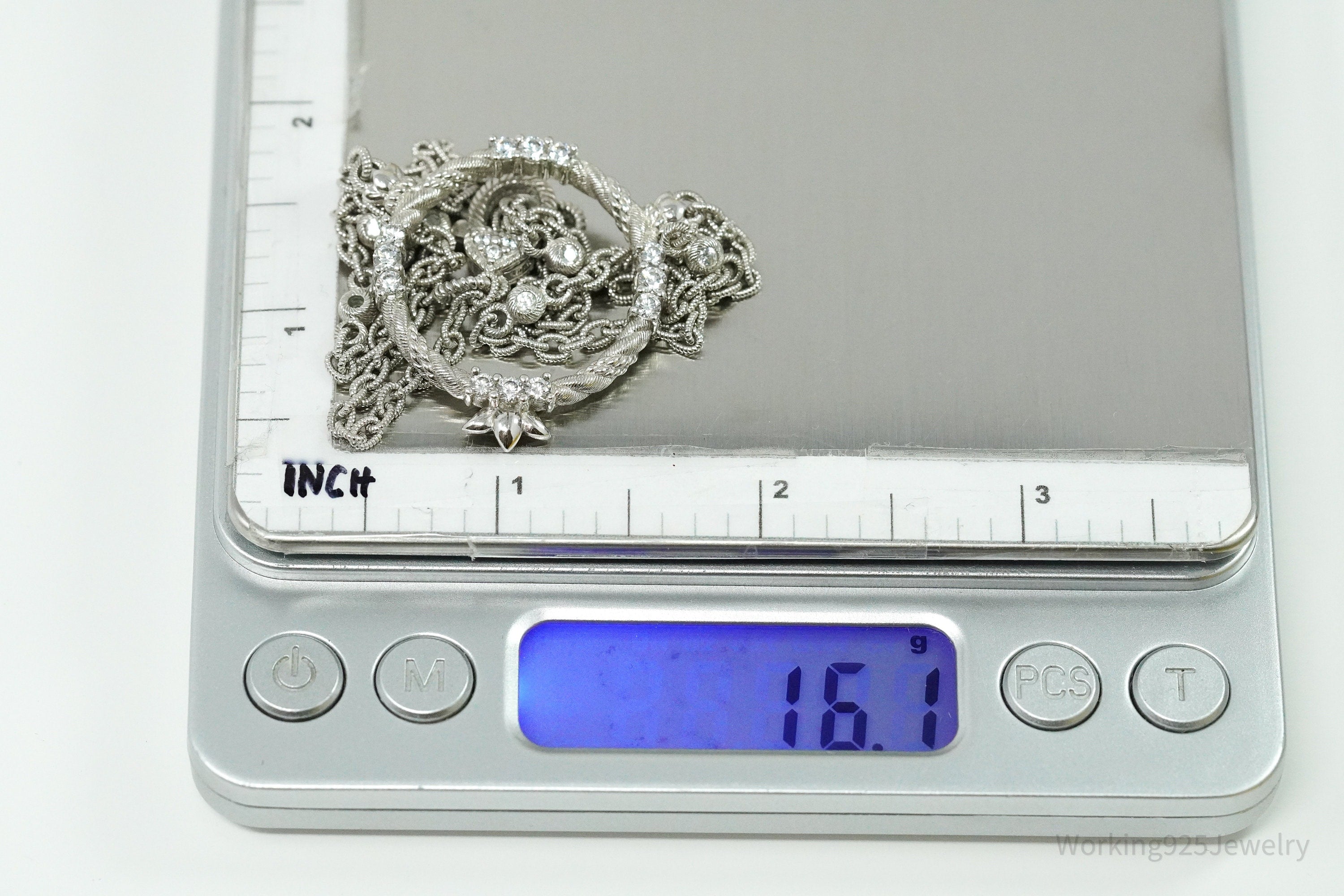 Vintage Designer Judith Ripka Diamonique Cubic Zirconia Sterling Silver Necklace 16"