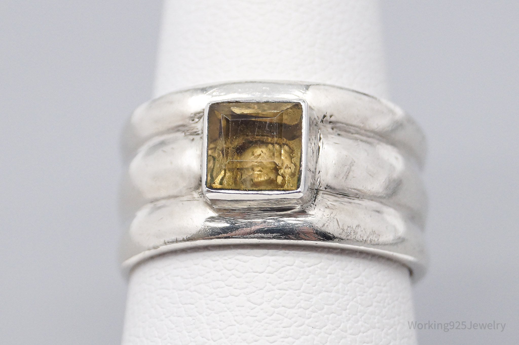 Vintage Citrine Sterling Silver Band Ring - Size 6.75