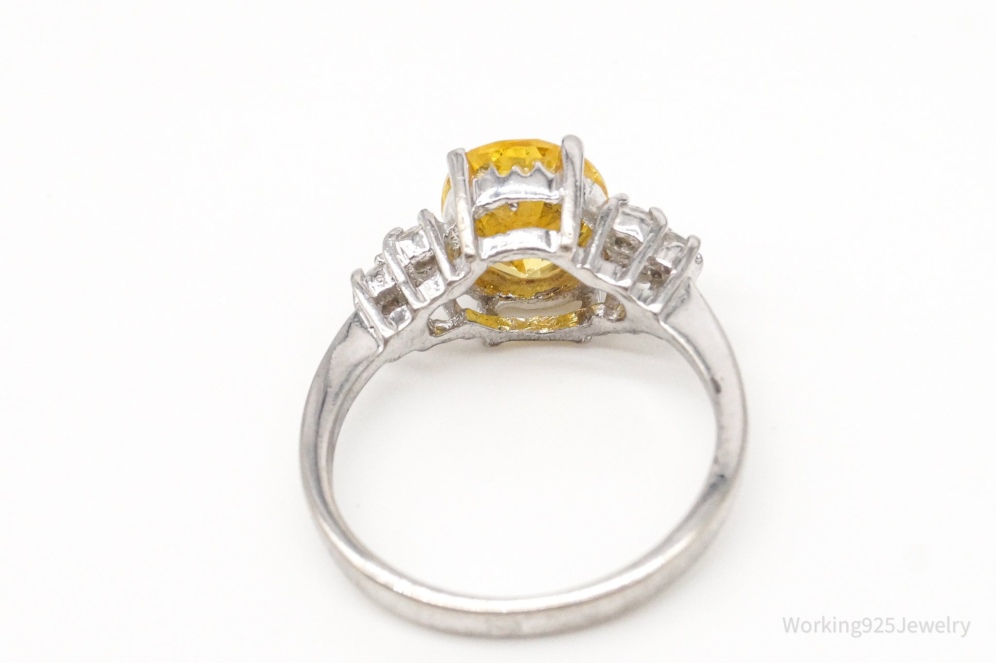 Vintage Yellow & White Cubic Zirconia Sterling Silver Ring - Size 7