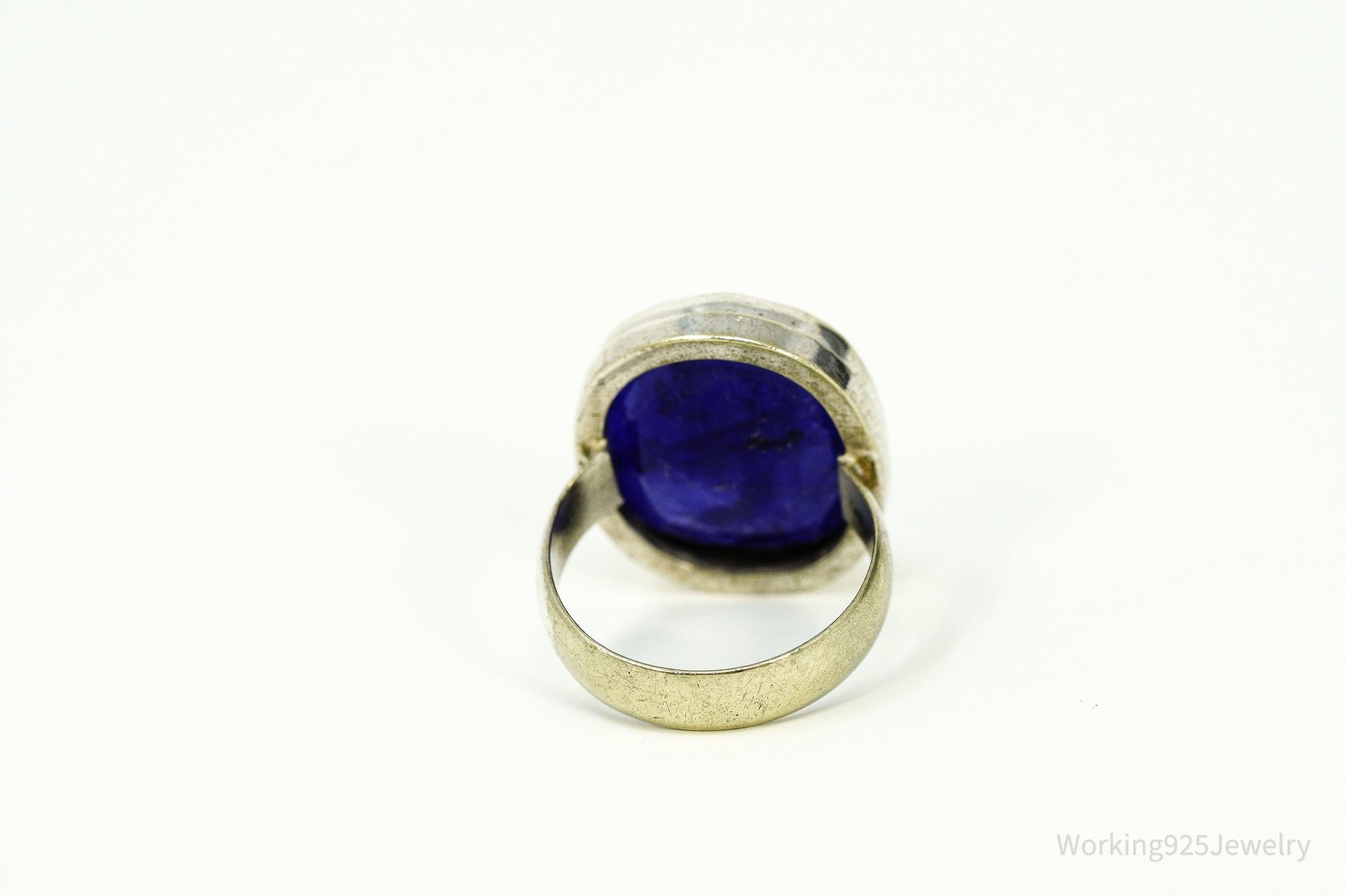 Vintage Large Natural Blue Sapphire Sterling Silver Ring - Size 7.25