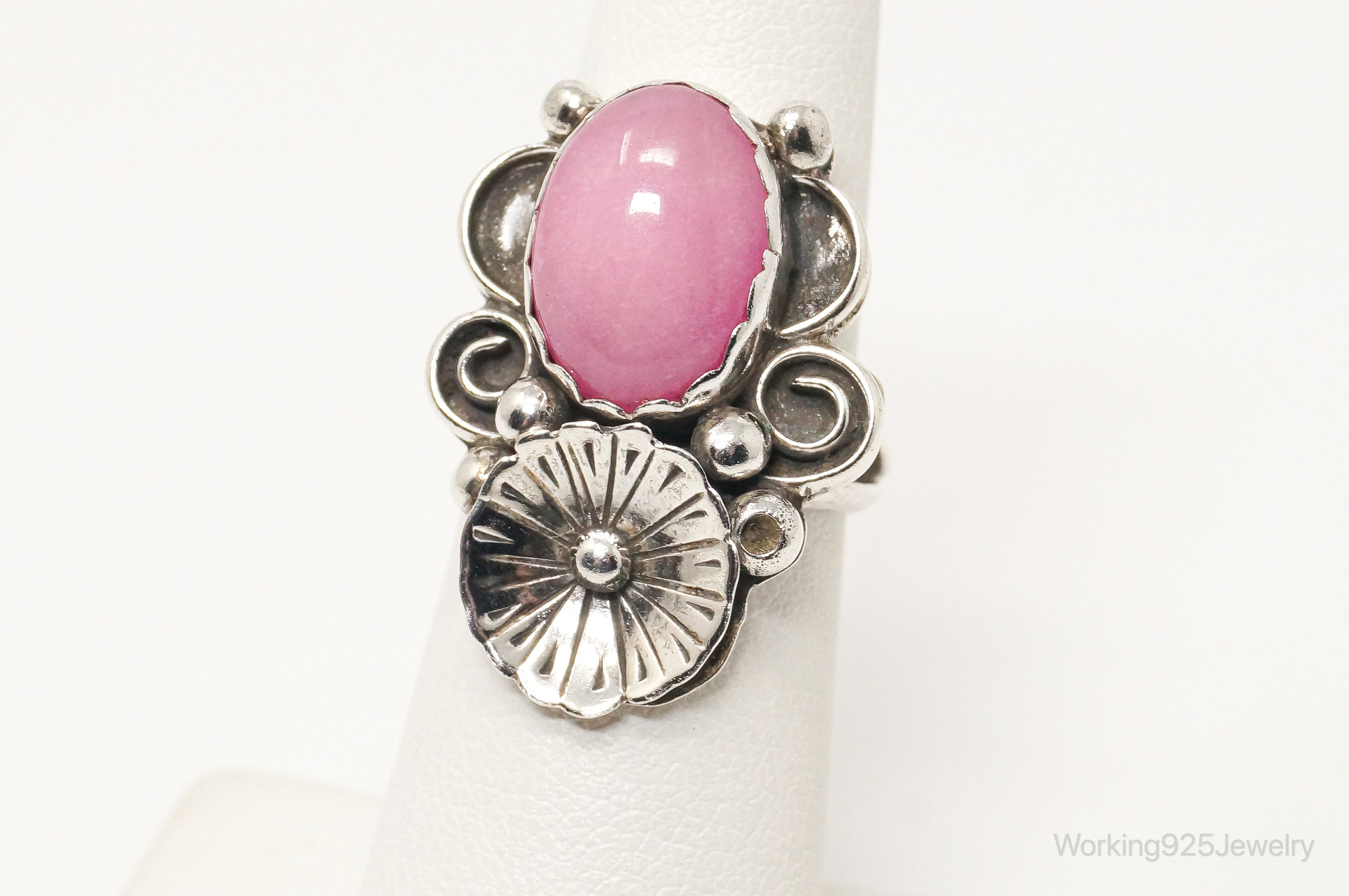 Vintage Native American Unsigned Pink Gemstone Sterling Silver Ring - Sz 6