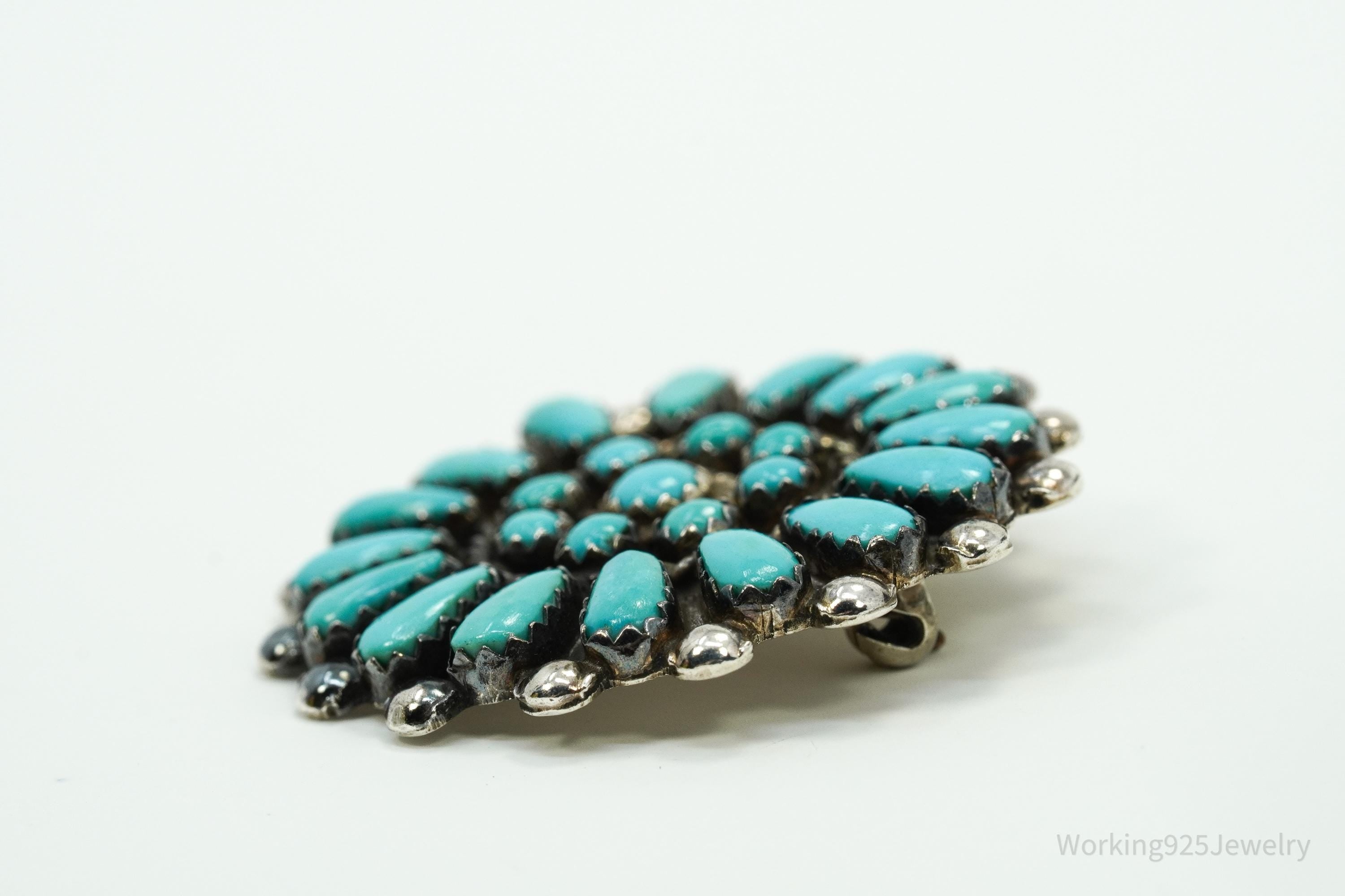 Vintage Native American Turquoise Inlay Silver Necklace Pendant