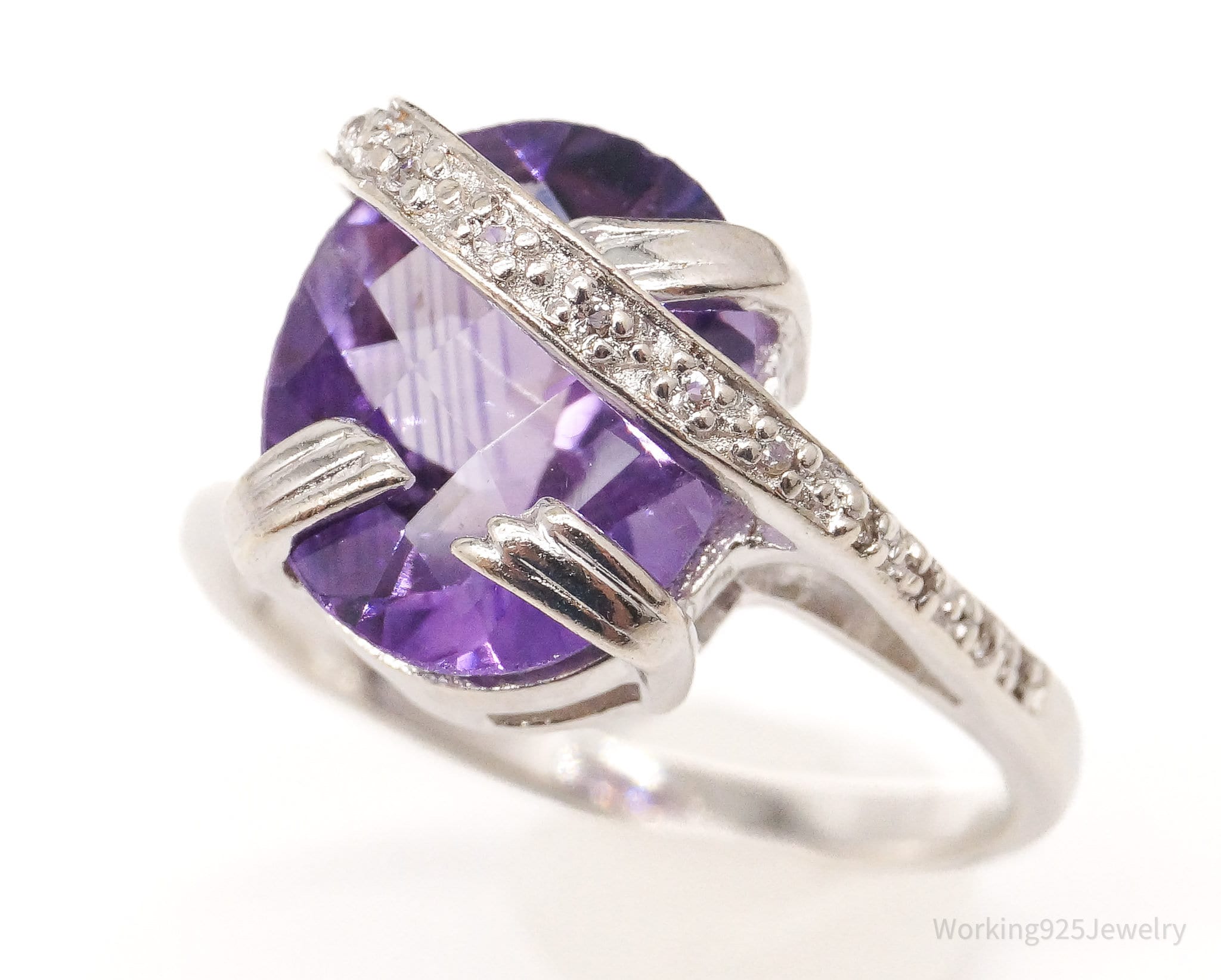 Vintage Amethyst White Topaz Sterling Silver Ring Size 7