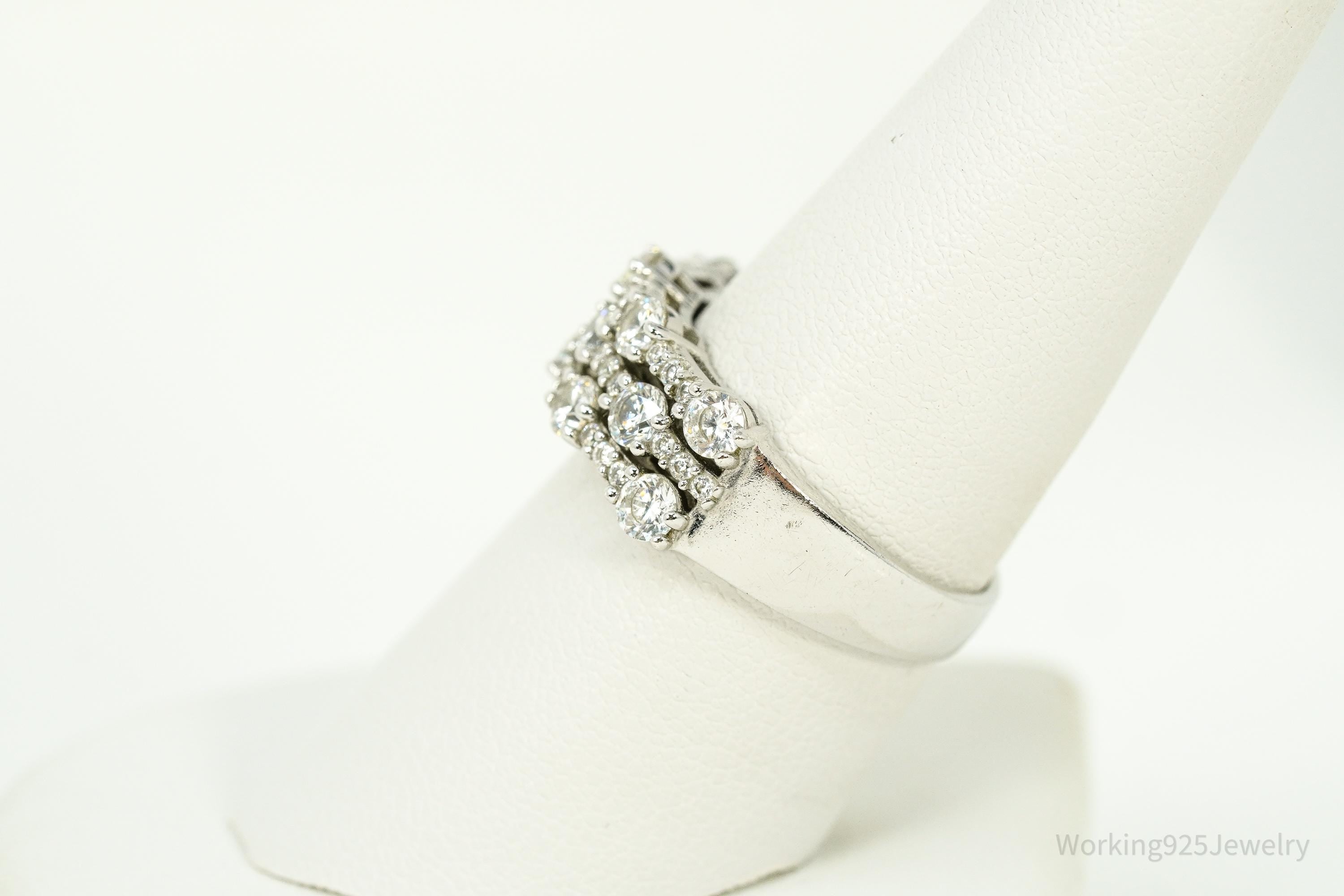 Vintage Cubic Zirconia Sterling Silver Band Ring - Size 8