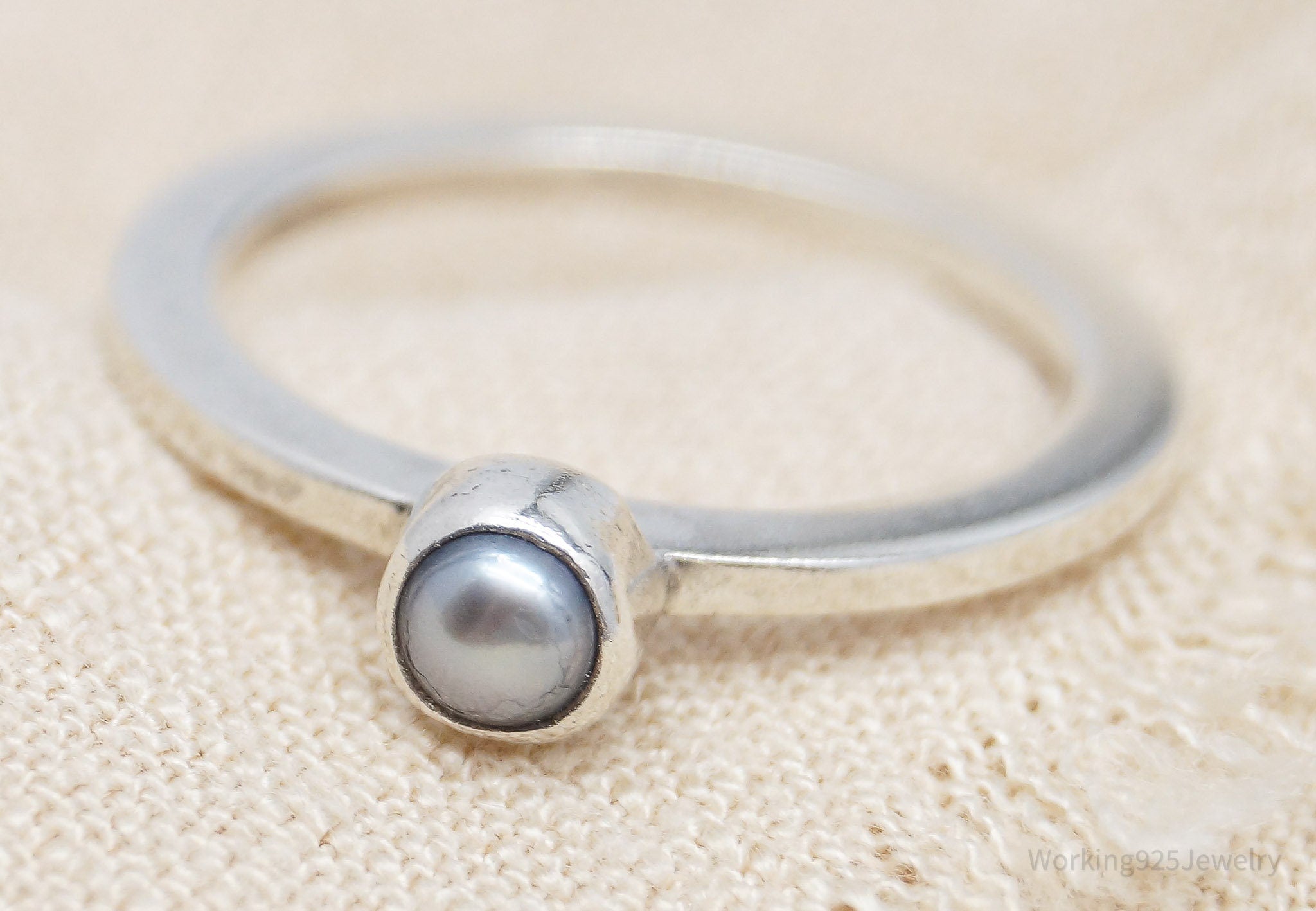 Vintage Pearl Sterling Silver Ring - Size 8