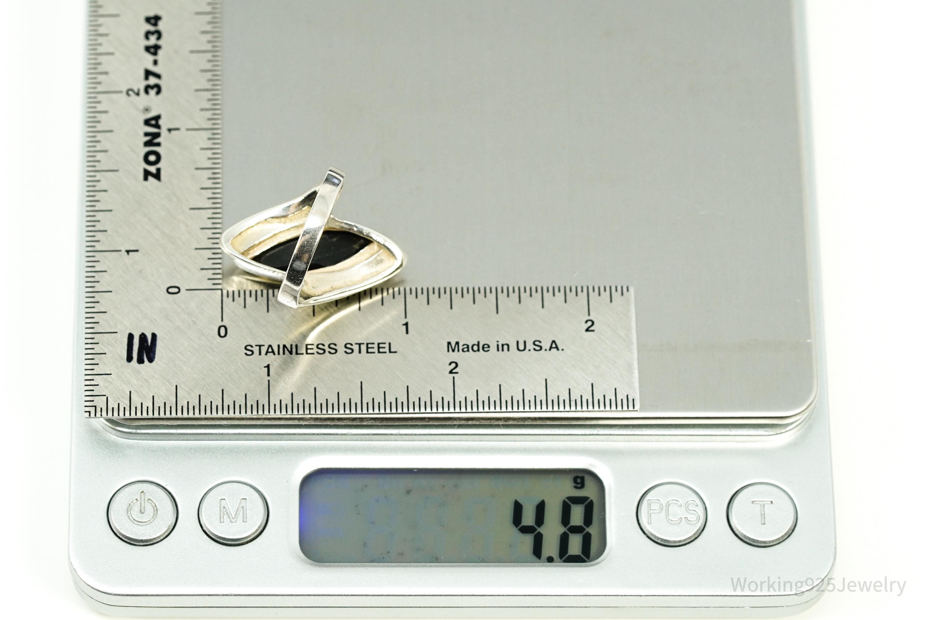 Vintage Black Onyx Modernist Style Sterling Silver Ring - Size 7.25