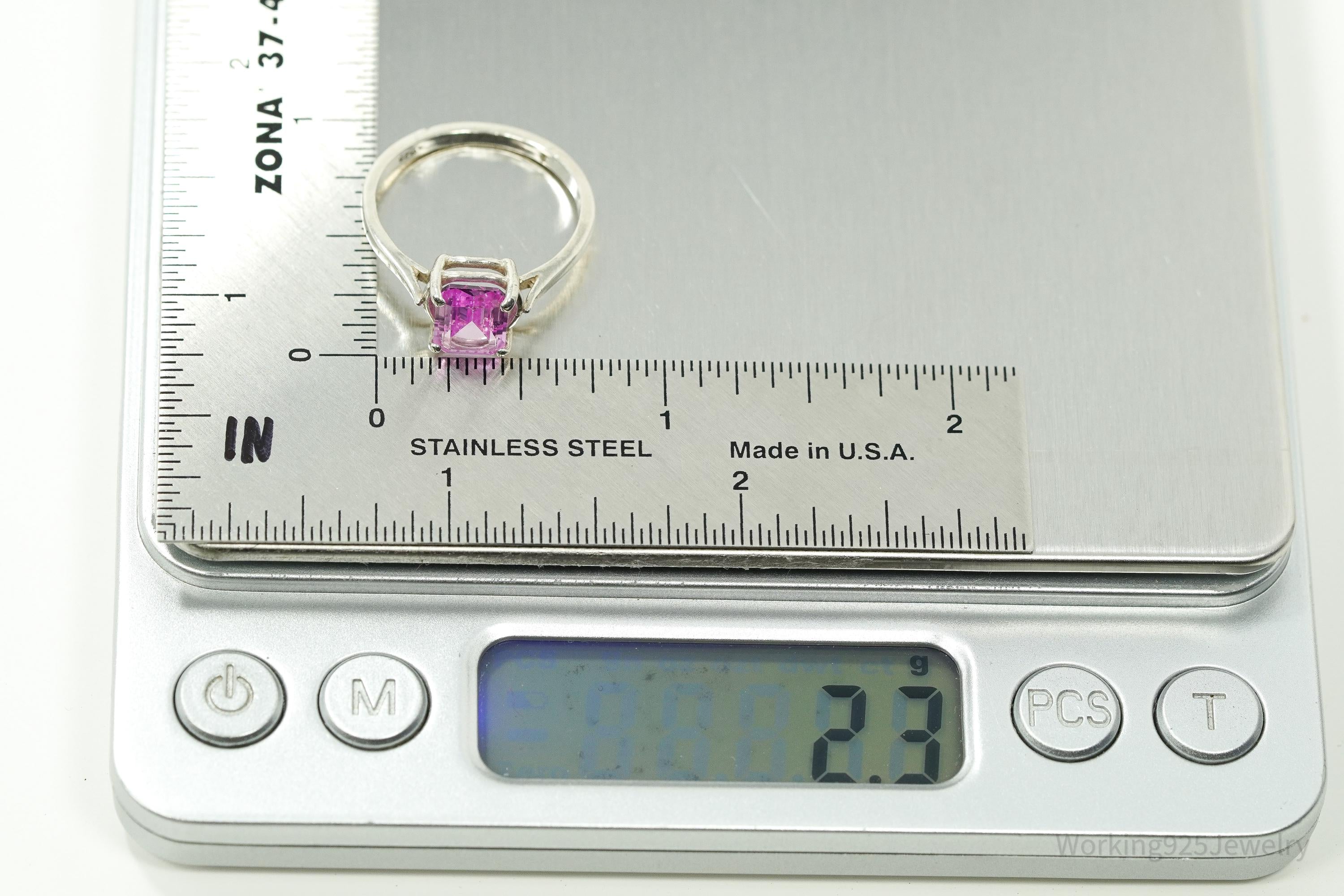 Vintage Pink Sapphire Sterling Silver Ring - Size 8