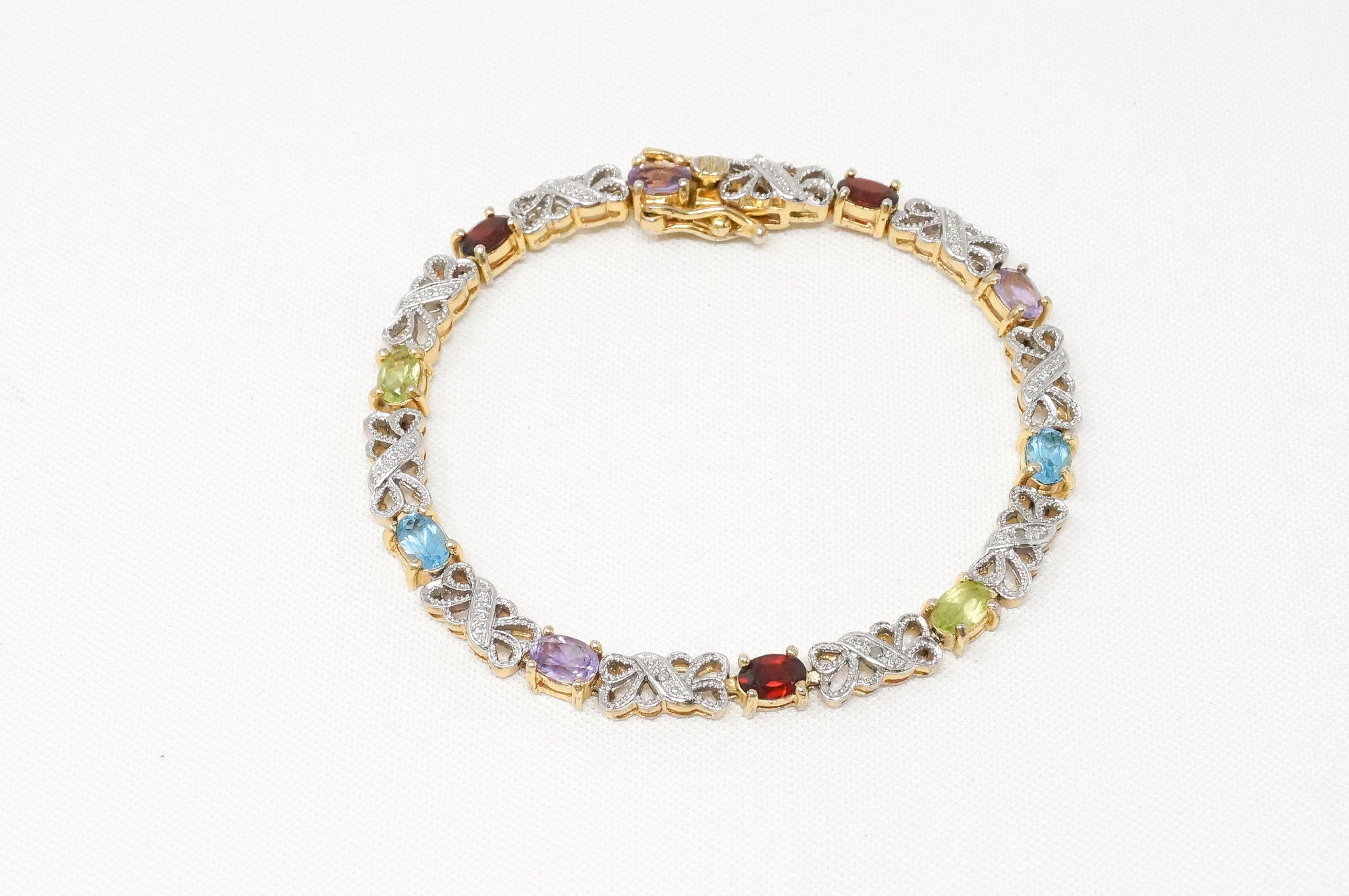 Vtg Gold Vermeil Amethyst Blue Topaz Garnet Peridot Sterling Silver Bracelet