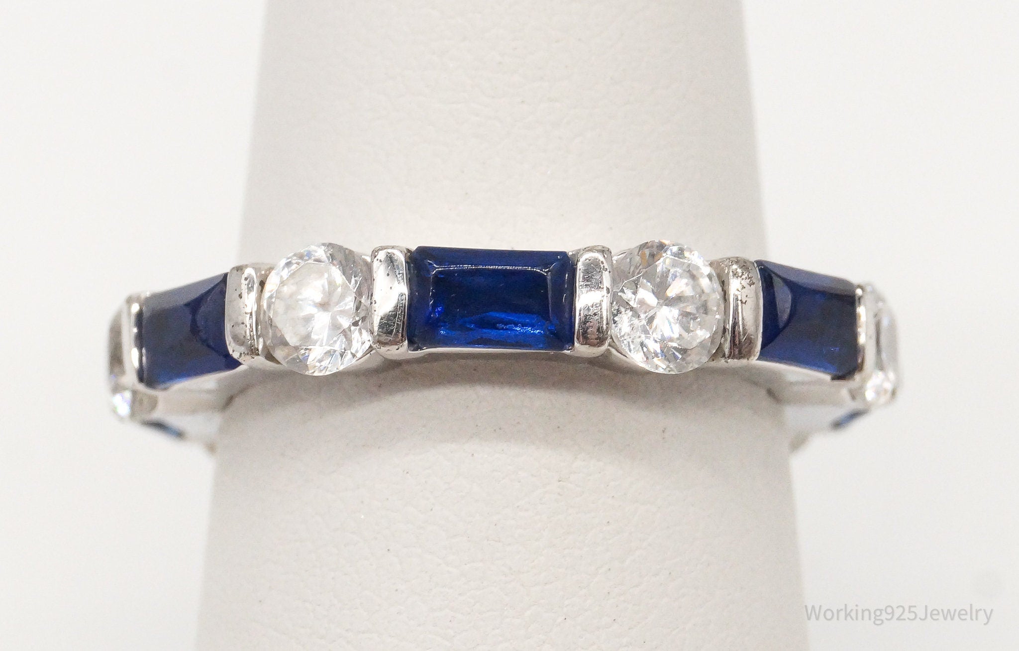 Vintage RP Cubic Zirconia Blue Stone Sterling SIlver Ring - Size 7