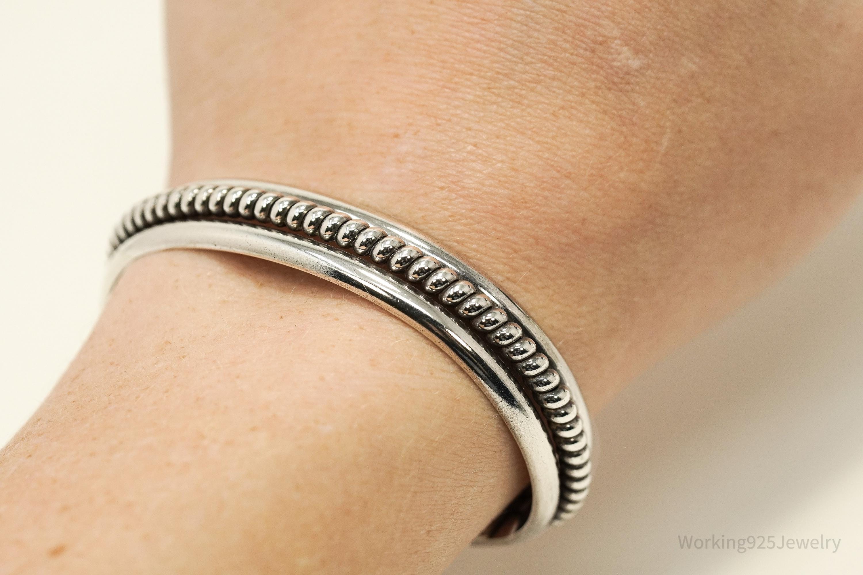 Vintage Native American Tahe Sterling Silver Rope Cable Cuff Bracelet - 6 1/8"