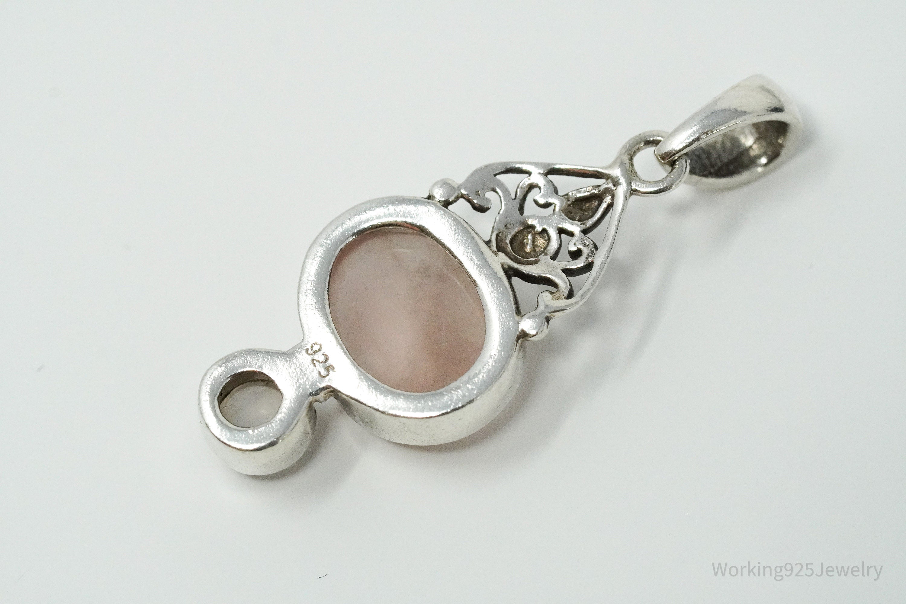 Vintage Rose Quartz & Crystal Quartz Sterling Silver Pendant