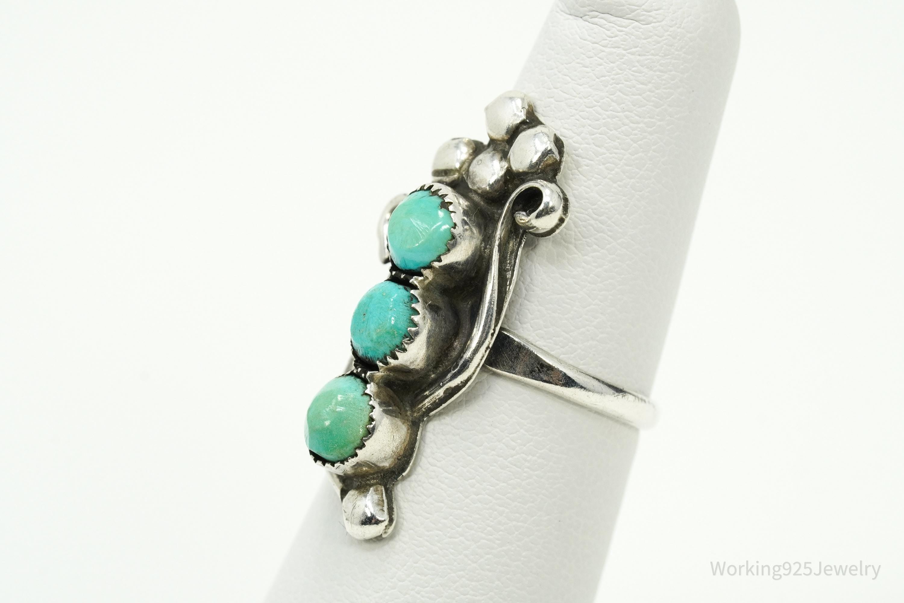 Vintage Native American Turquoise Unsigned Silver Ring - Size 6