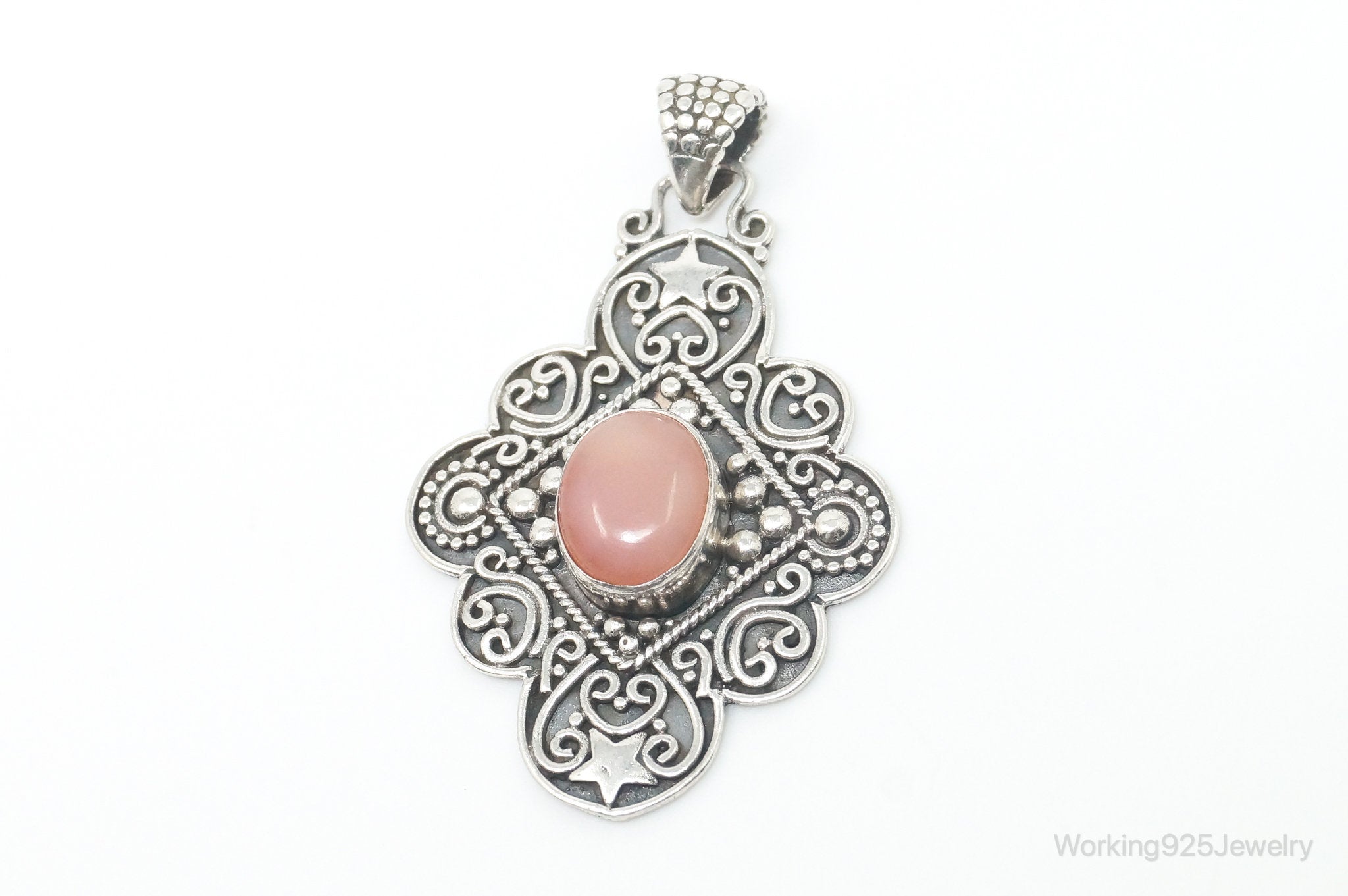 Vintage Pink Gemstone Bali Style Sterling Silver Dangle Pendant